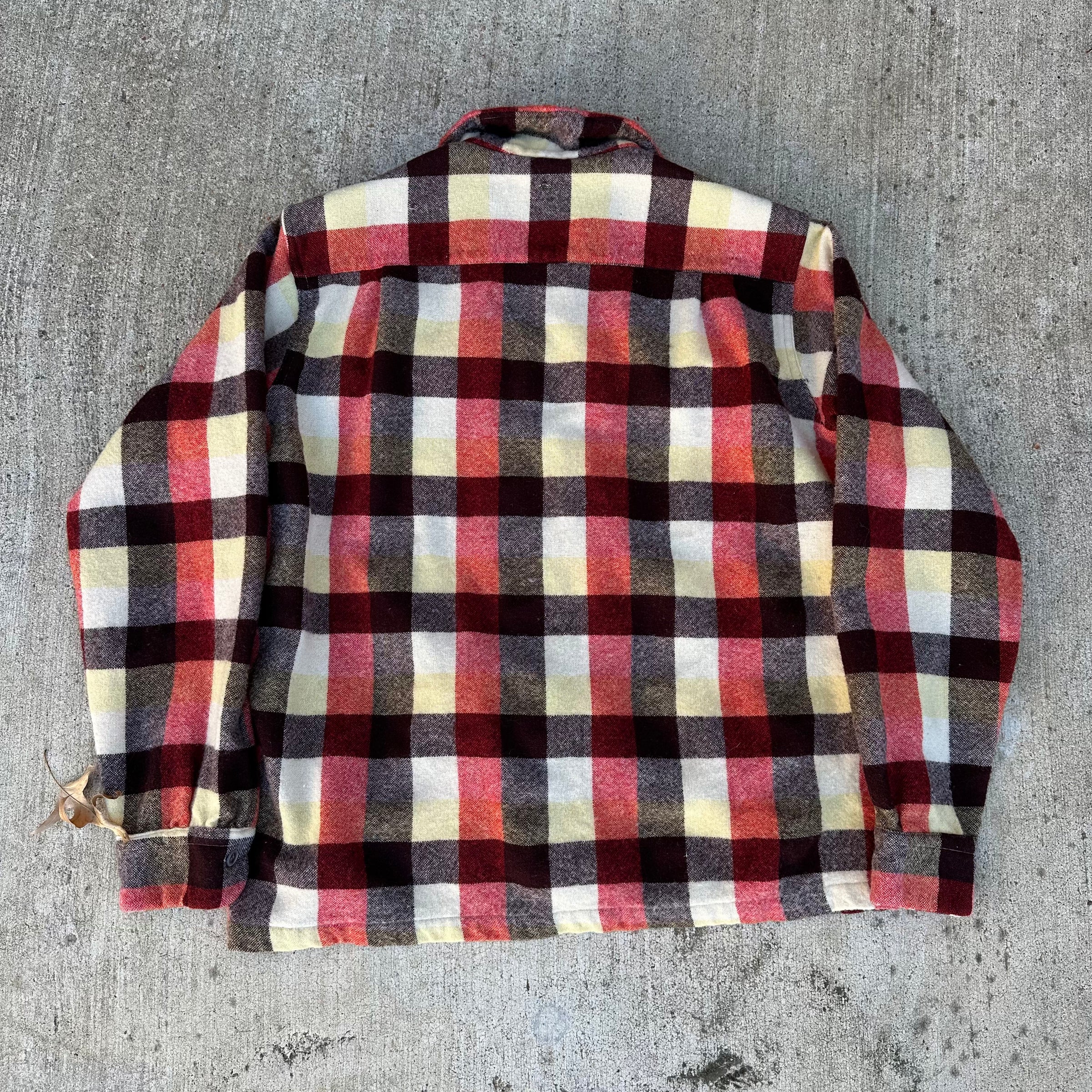 1960’s Arrow Plaid Wool Loop Collar Shirt Medium