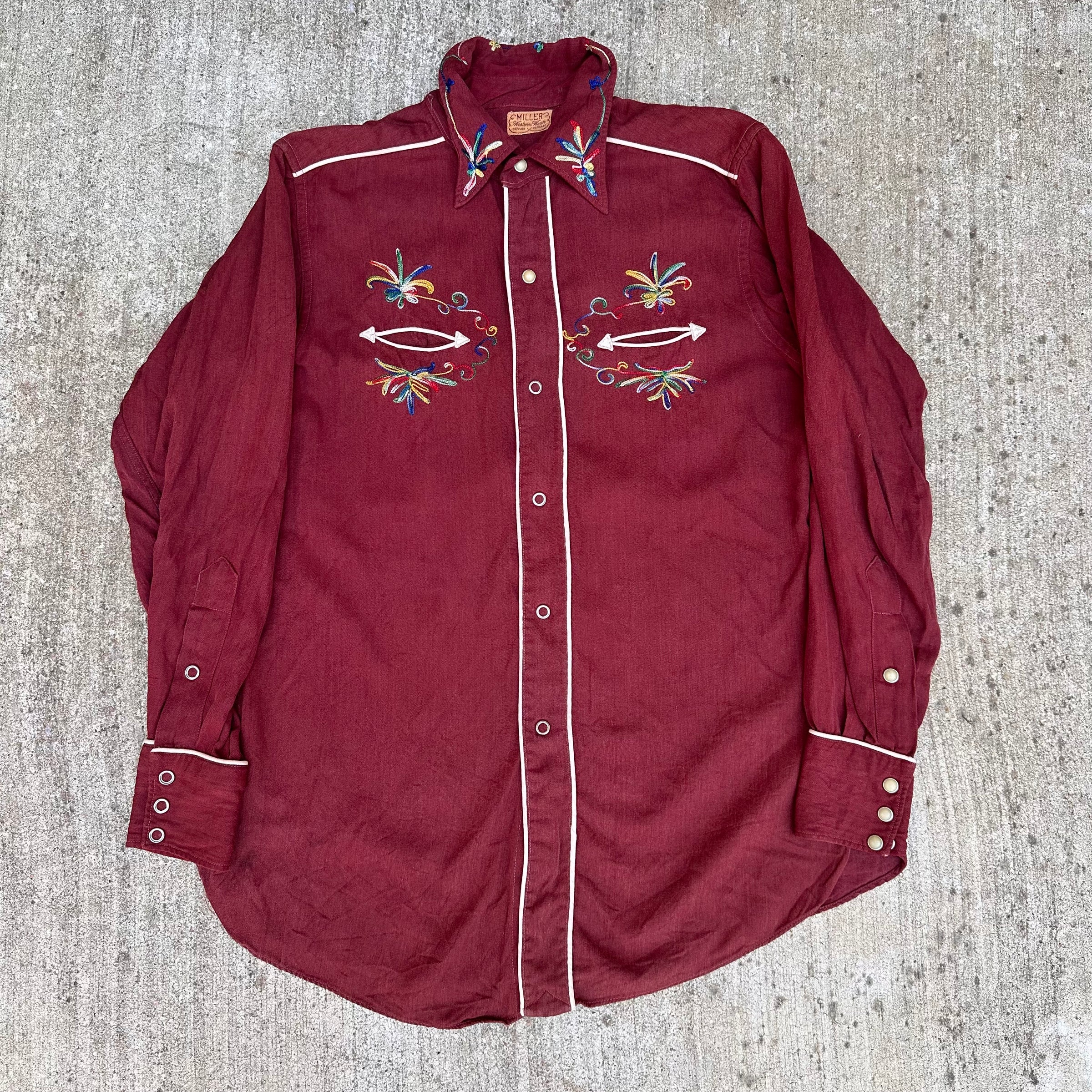 1950’s Miller Embroidered Gabardine Western Shirt Medium