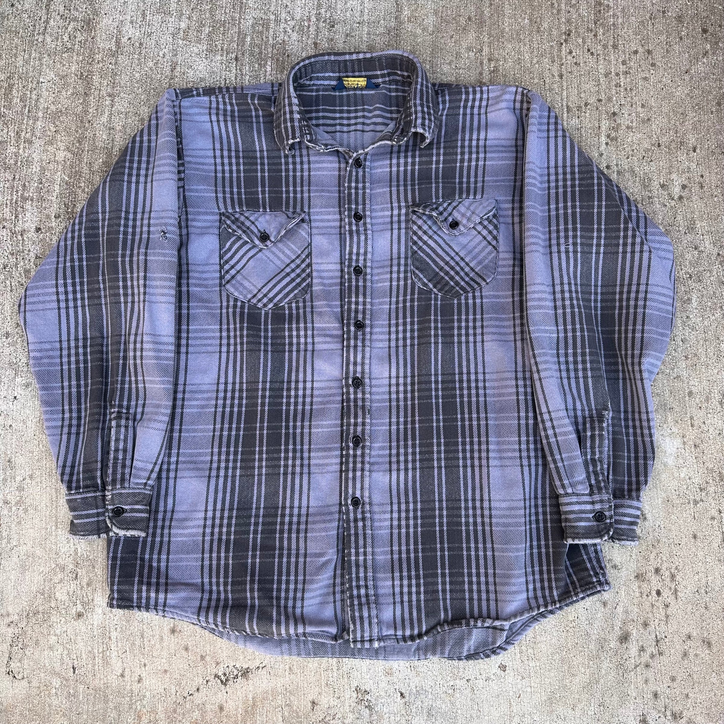 1980’s Osh’Kosh Black and Grey Cotton Flannel Shirt XL