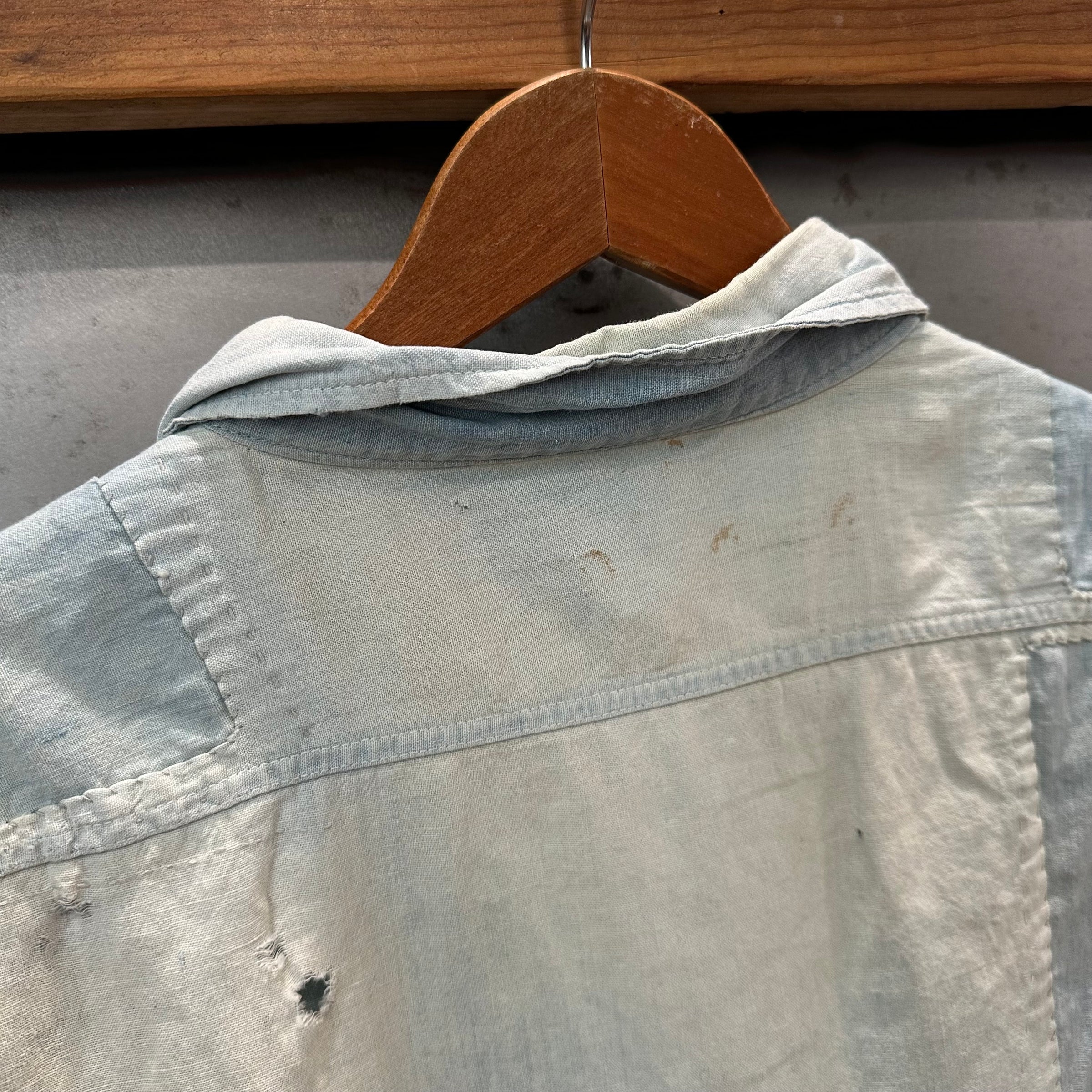 1950’s Repaired Chambray Work Shirt 22.5" Chest