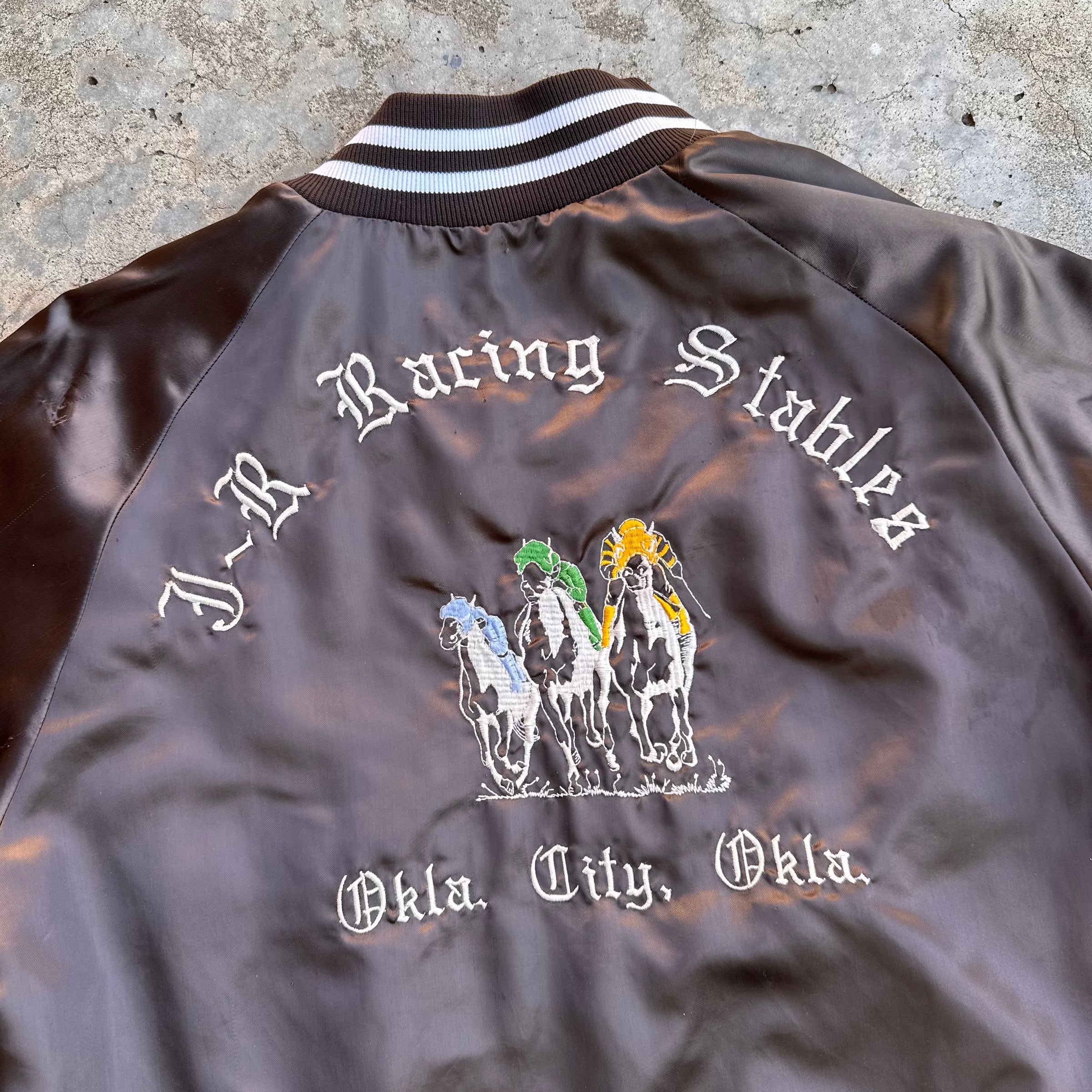 1980’s JR Stables Embroidered Satin Bomber Jacket Large