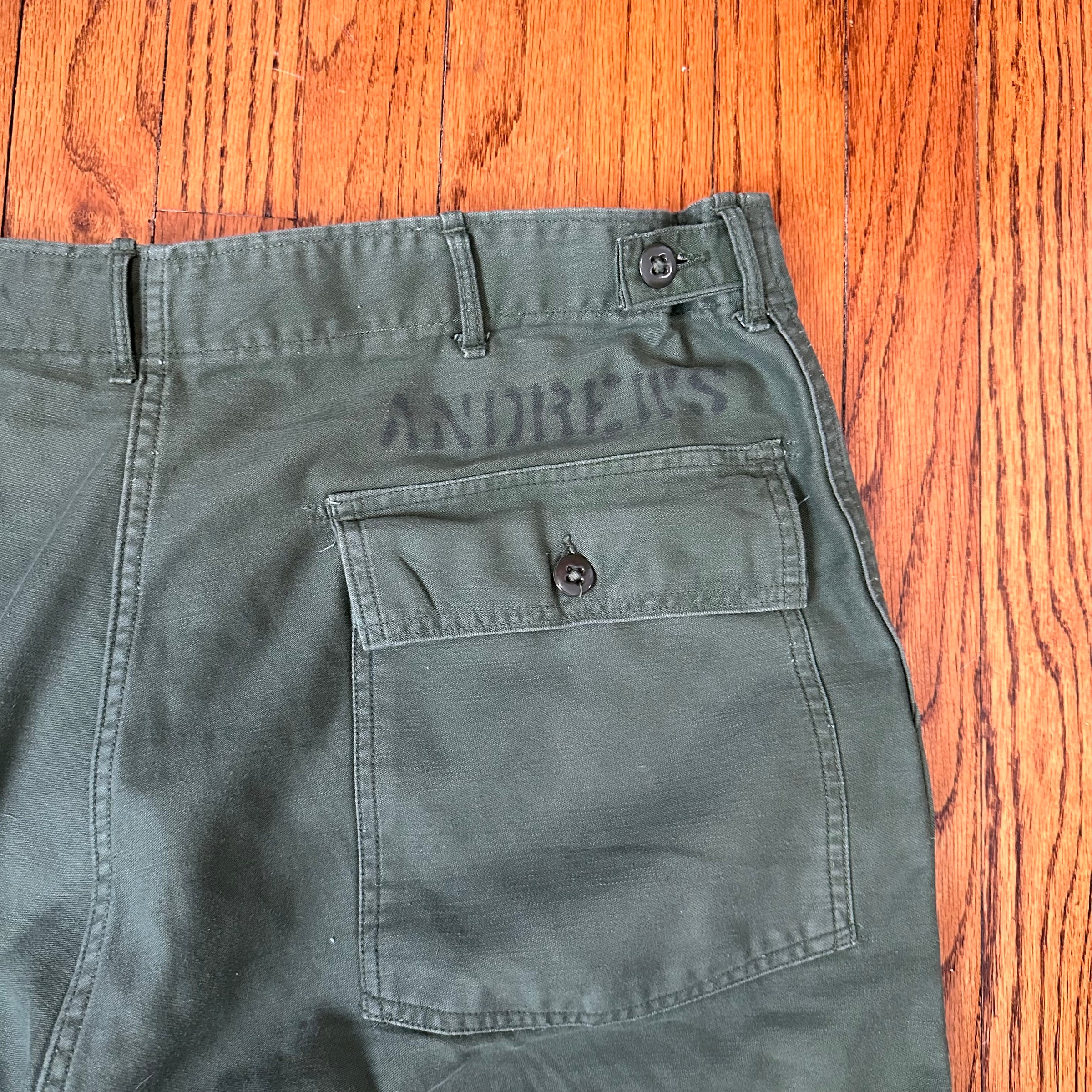 1960’s Vietnam War First Pattern Stenciled Fatigue Pants 38” - 40” x 31”