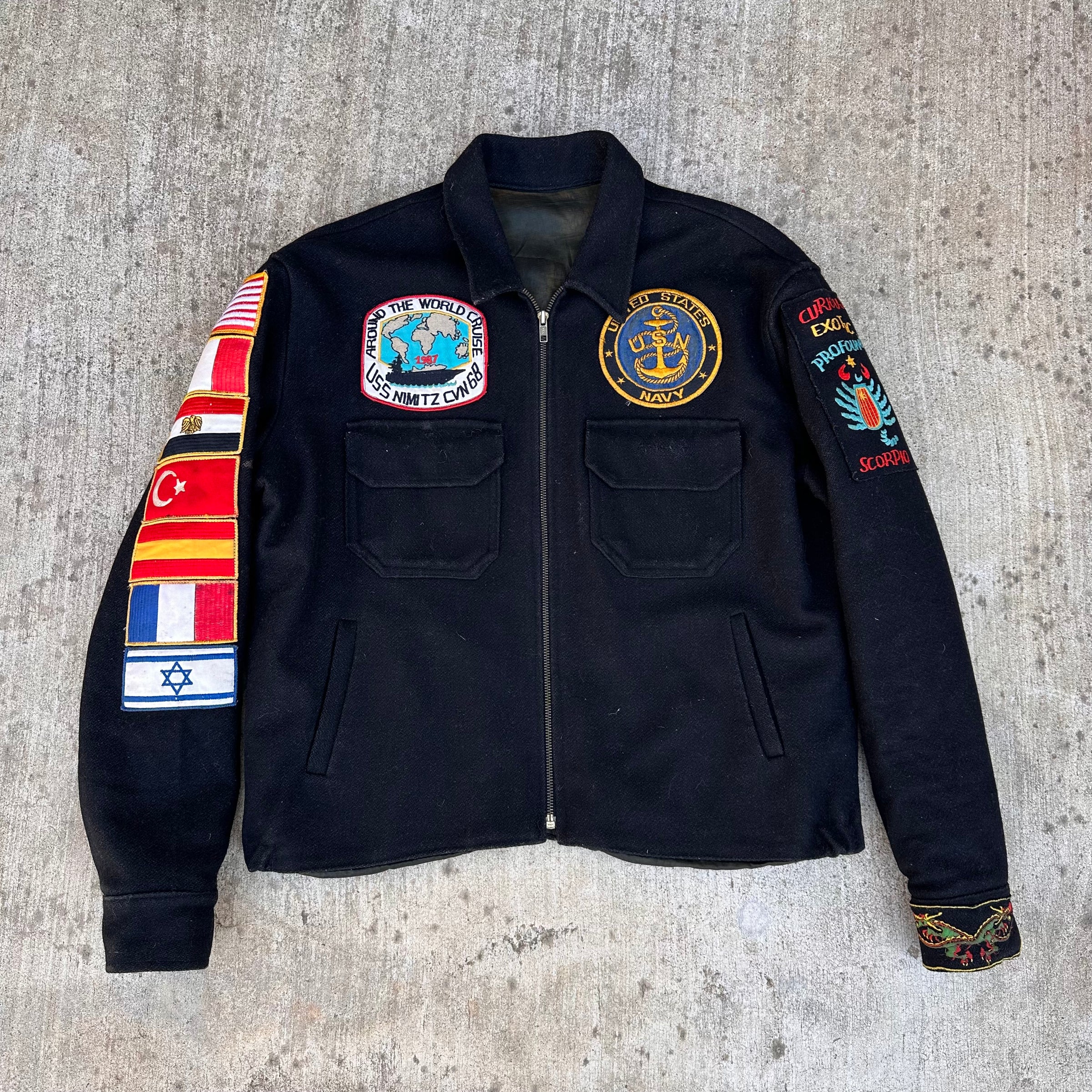 1980’s US Navy Wool Mediterranean Cruise Souvenir Jacket 25” Chest