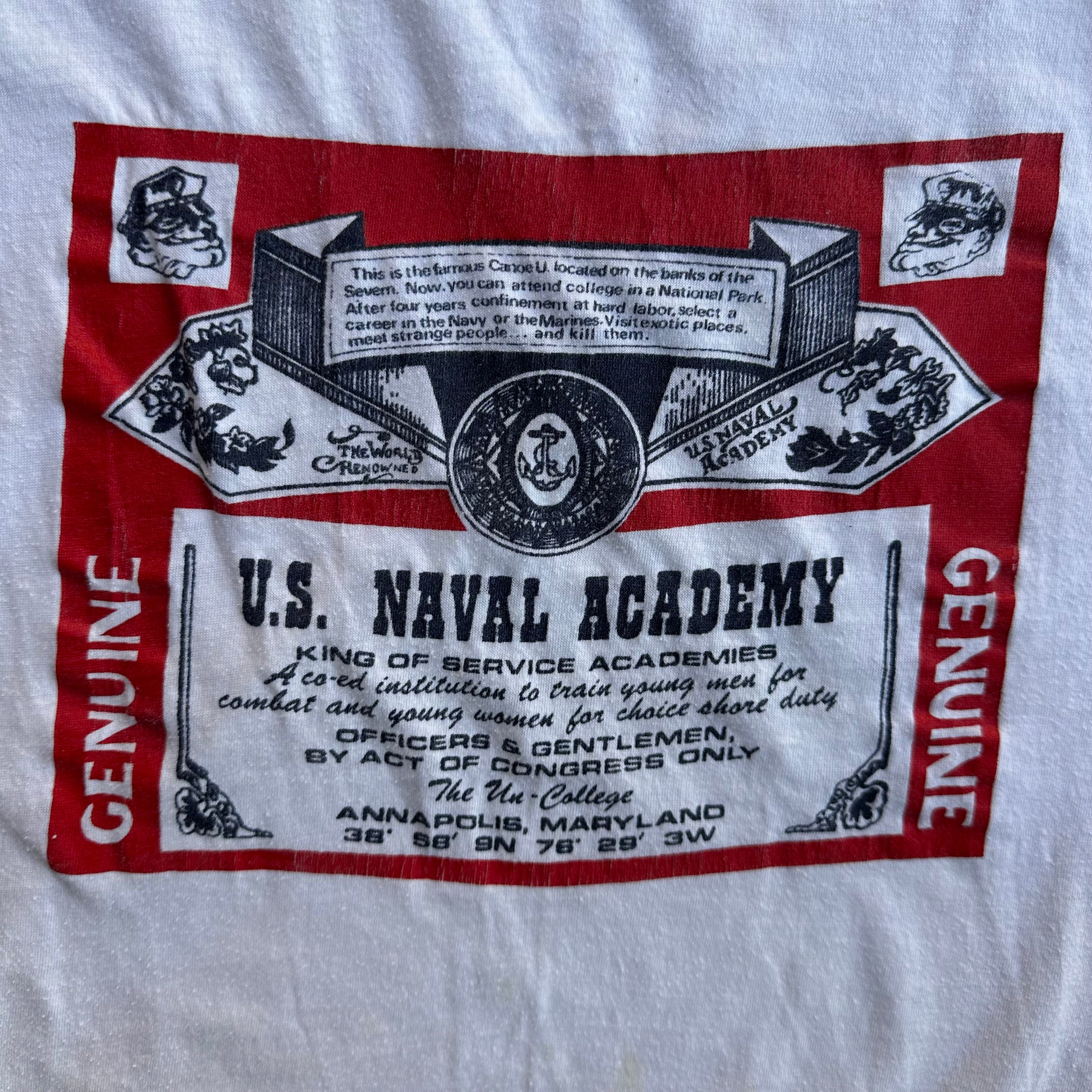 1980’s US Naval Academy Budweiser Rip Ringer T-Shirt Medium