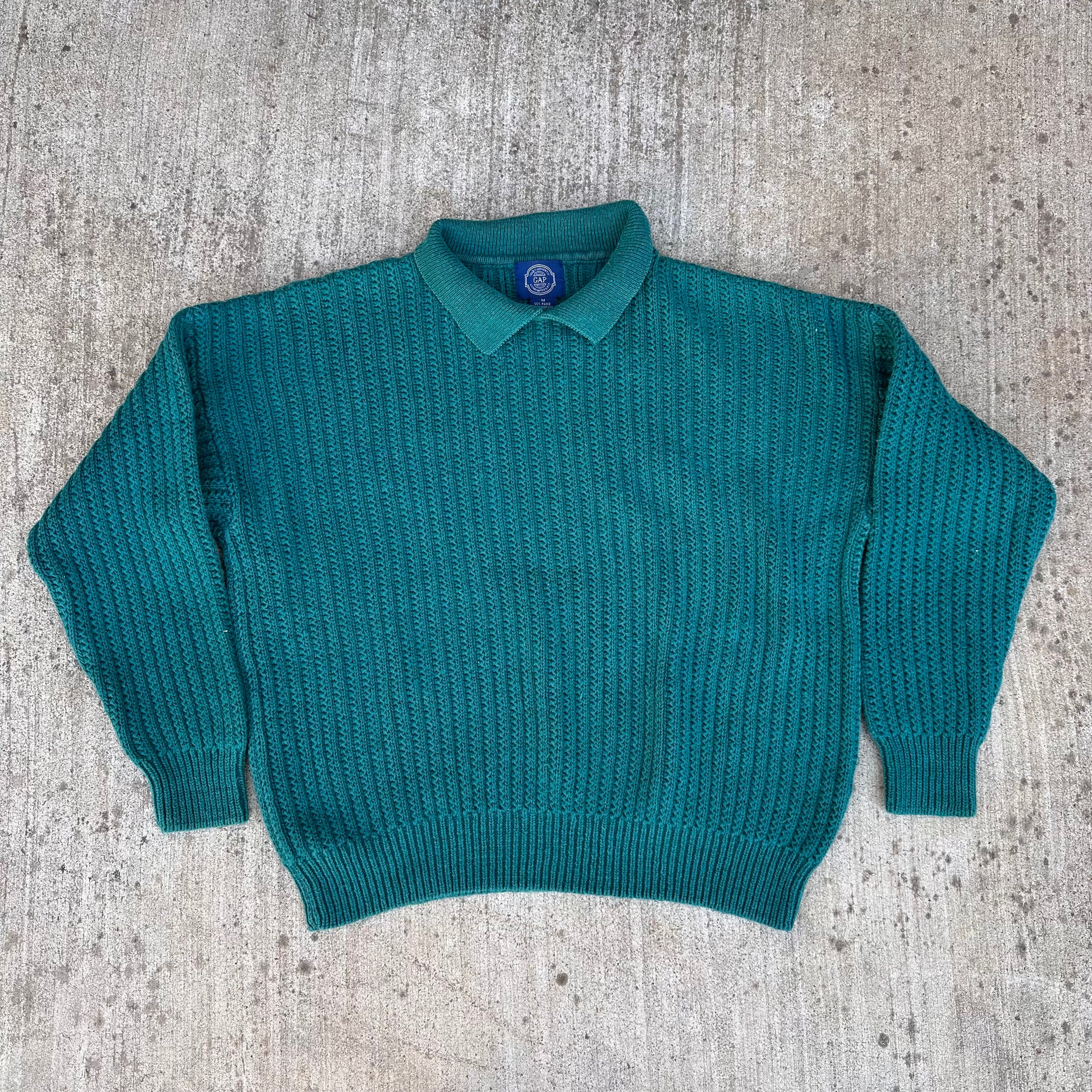 1980’s Gap Teal Ramie/Cotton Blend Collared Ribbed Sweater M/L