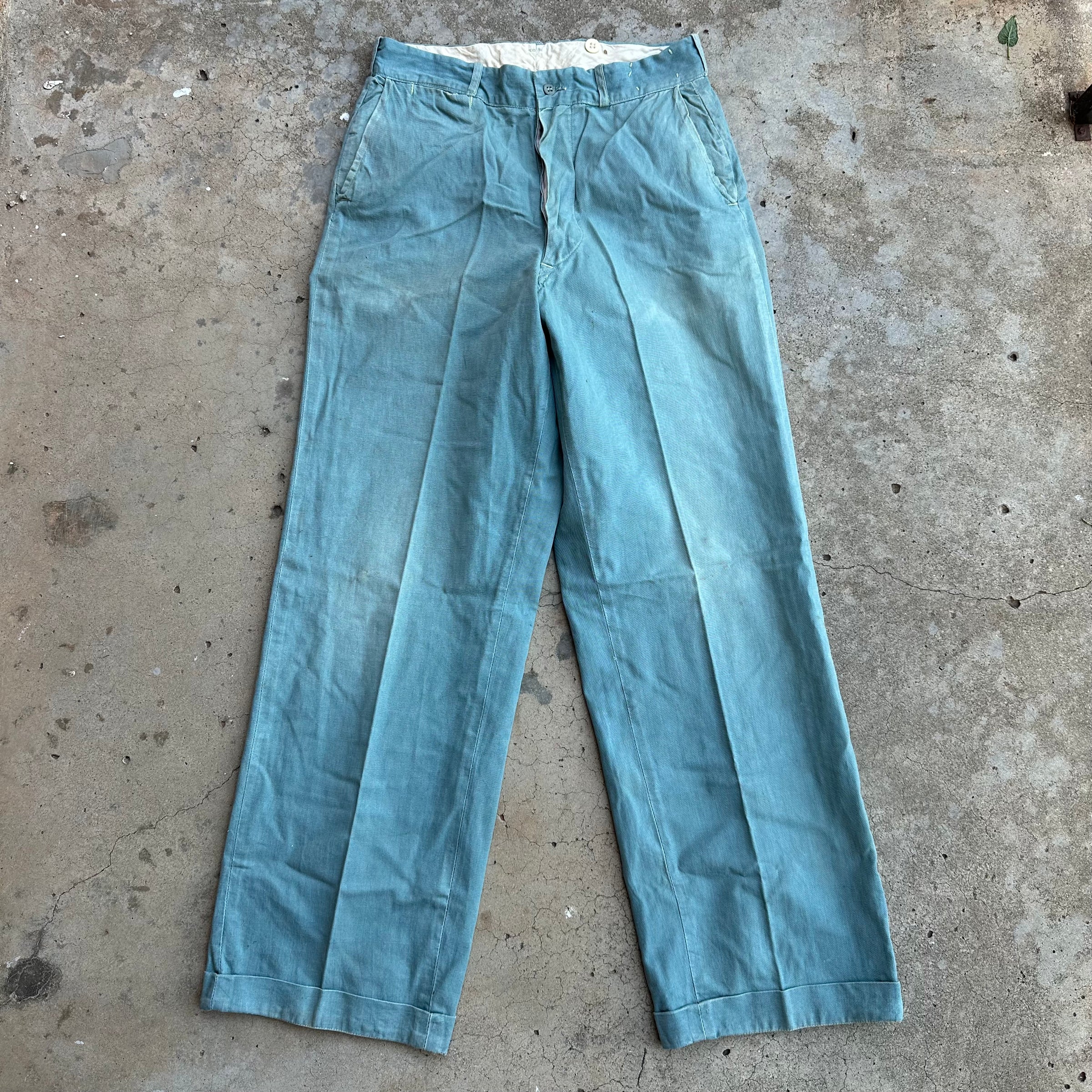1940’s Lee Union Made Sanforized Green Chino Pants 30” Waist