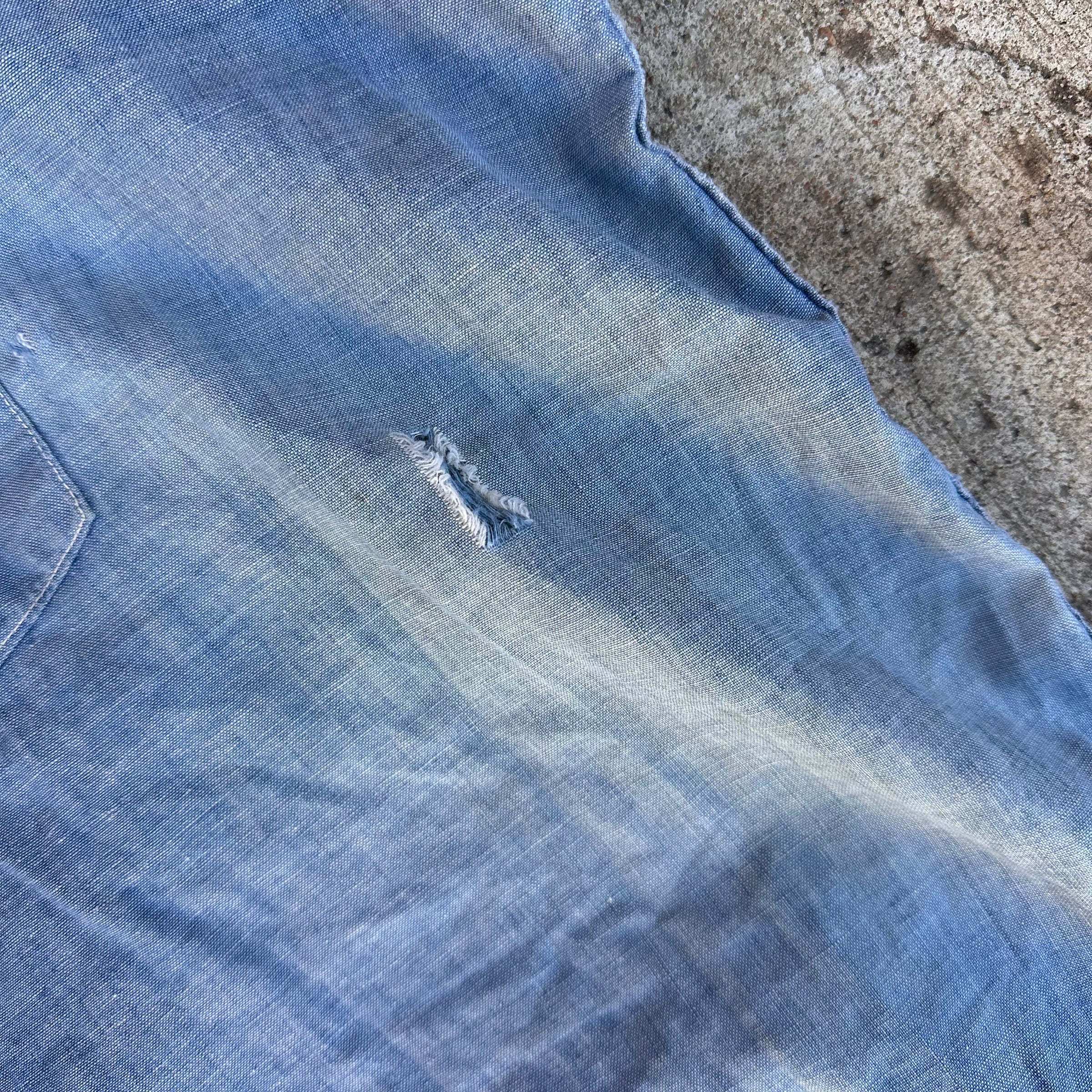 1950’s Powr House Repaired Chambray Work Shirt 26” Chest