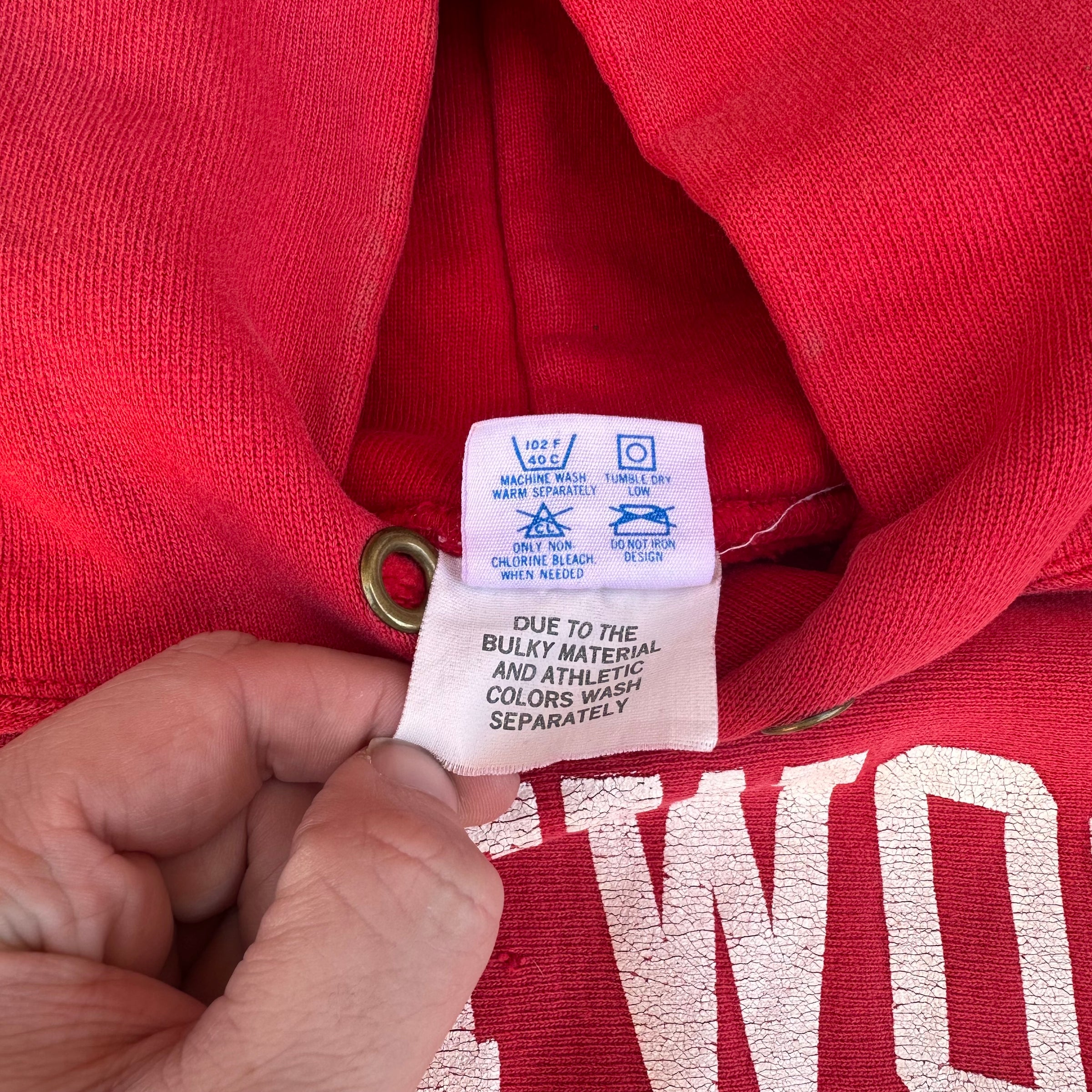 1980’s Faded Red Champion Reverse Weave Hooded Sweatshirt XL 25” Chest