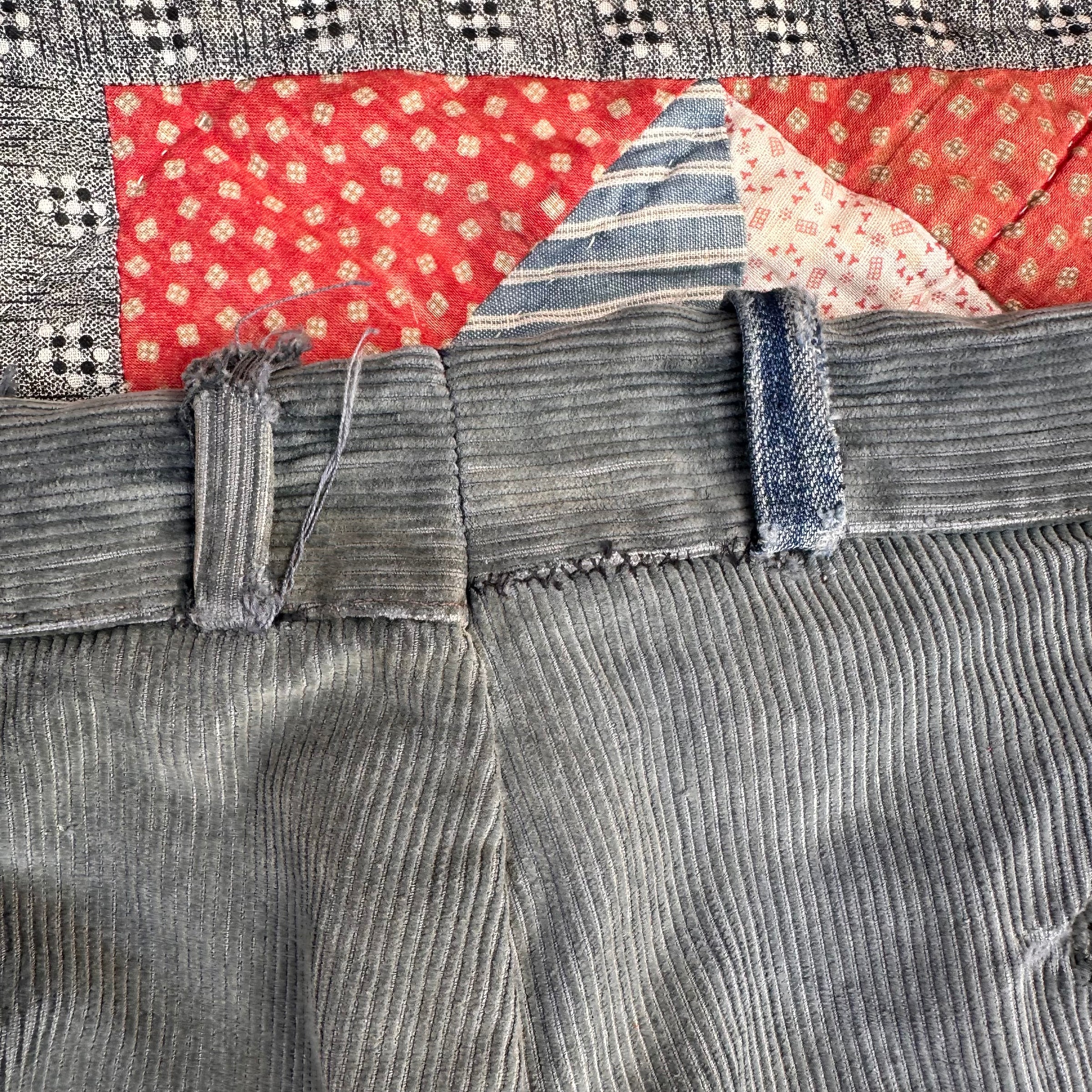1920’s/30’s Strong Reliable Grey Corduroy Pants 38” x 28”