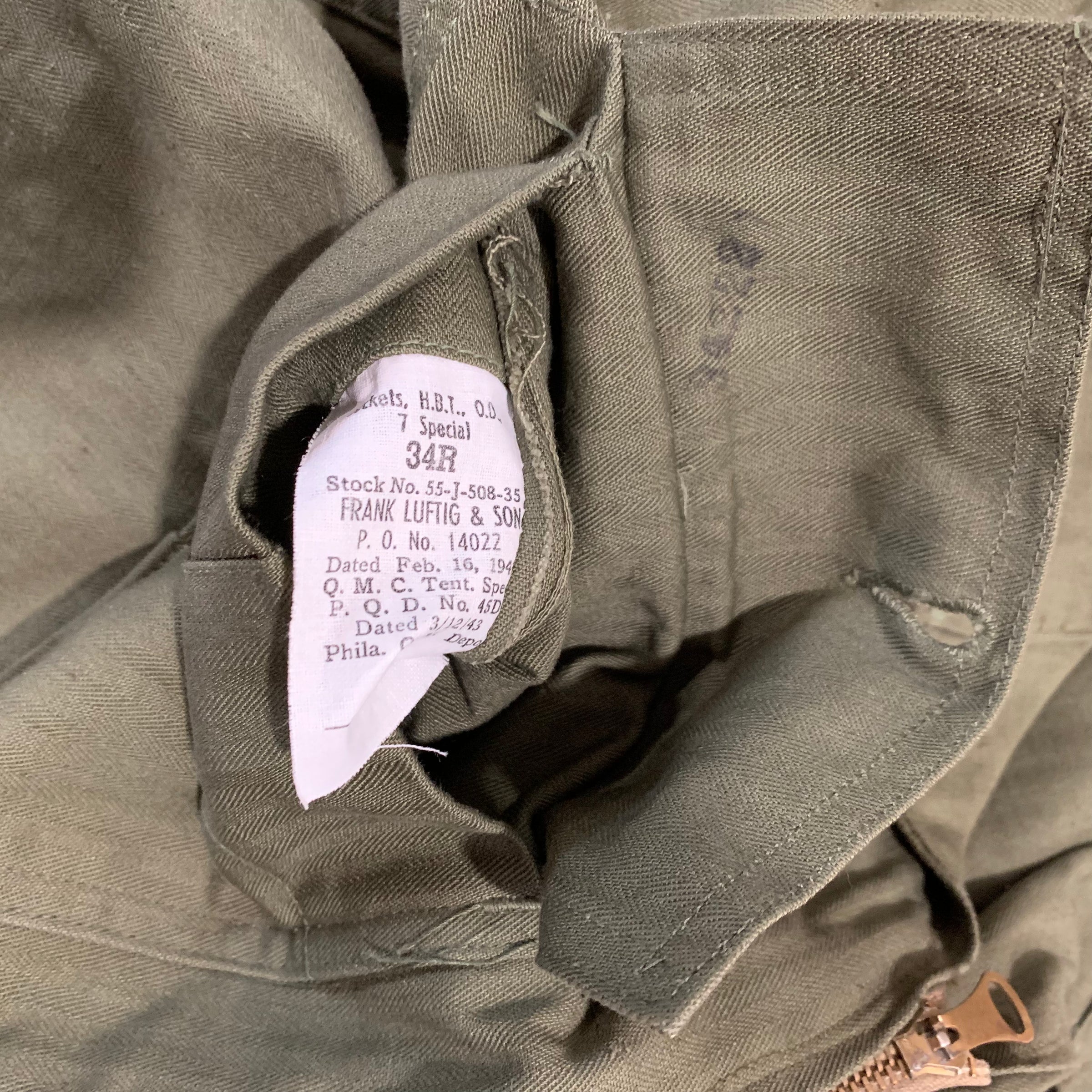 1940’s Deadstock WWII Customized HBT Fatigue Jacket Size 34R