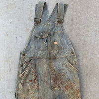 1940’s Thrashed Drum Major Hickory Stripe Overalls 34” x 29”