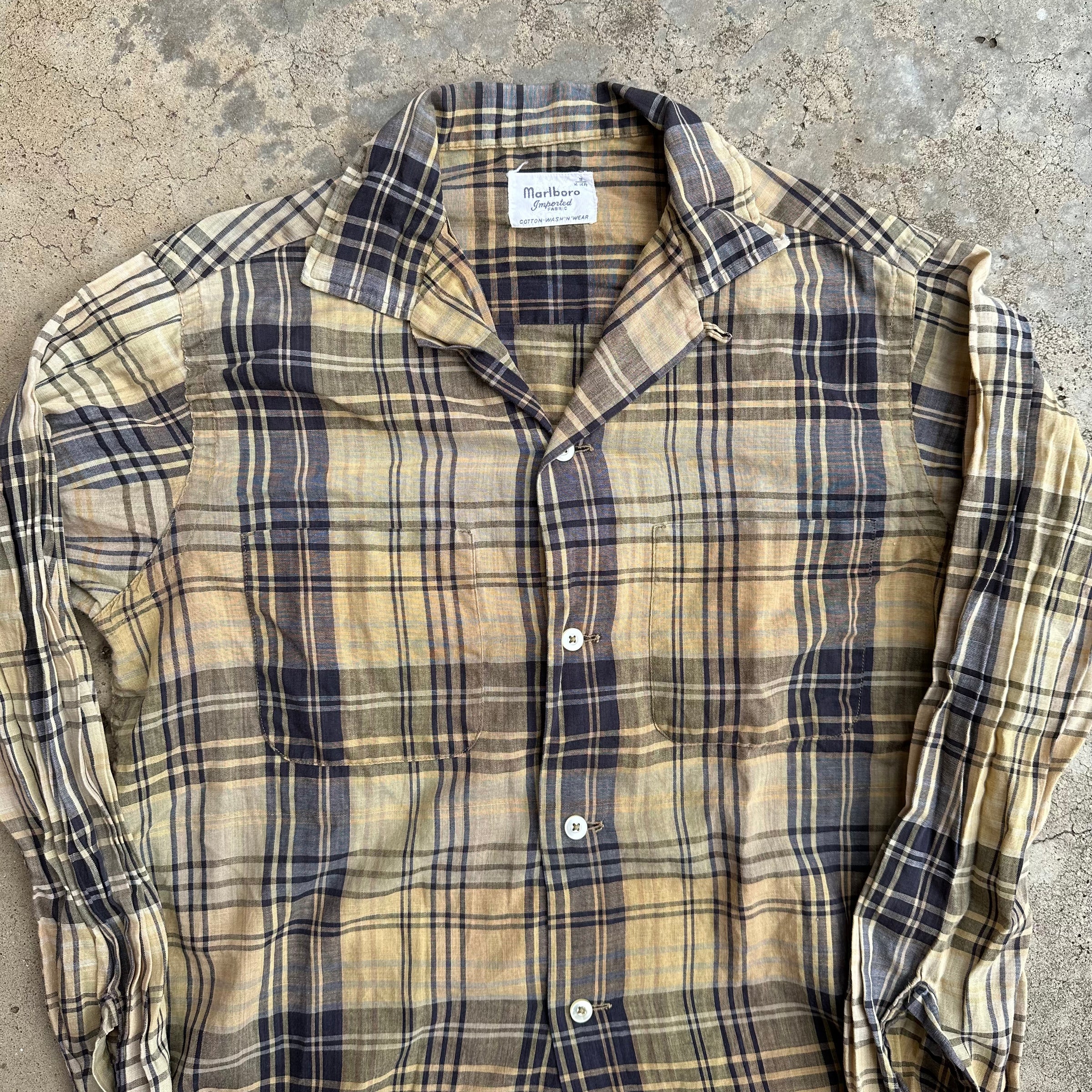 1950’s/60’s Marlboro Plaid Loop Collar Shirt Small