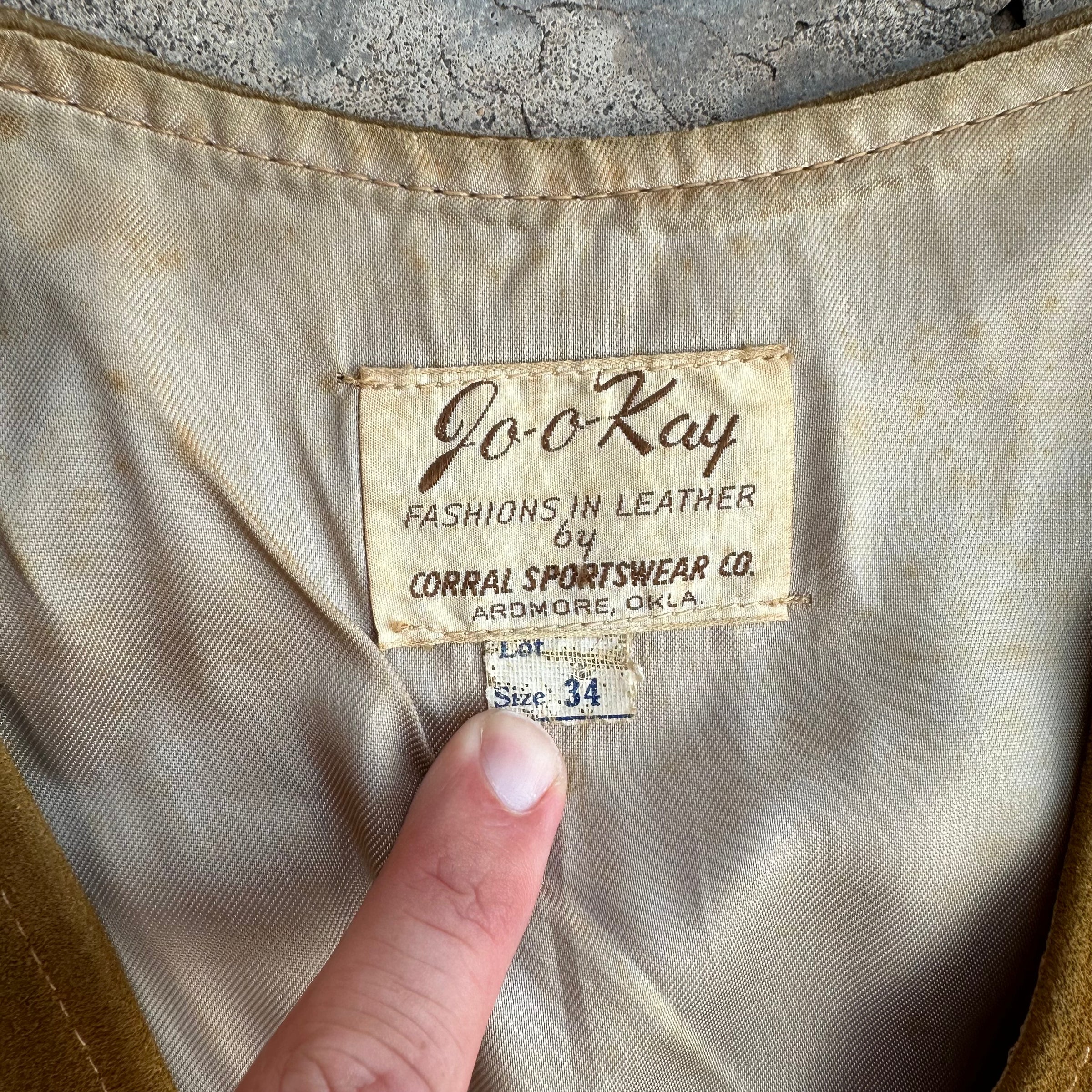 1960’s Jo-o-Kay Suede Leather Vest Size 34