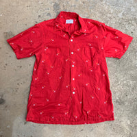 1960's Patterned Red Loop Collar Shirt Medium