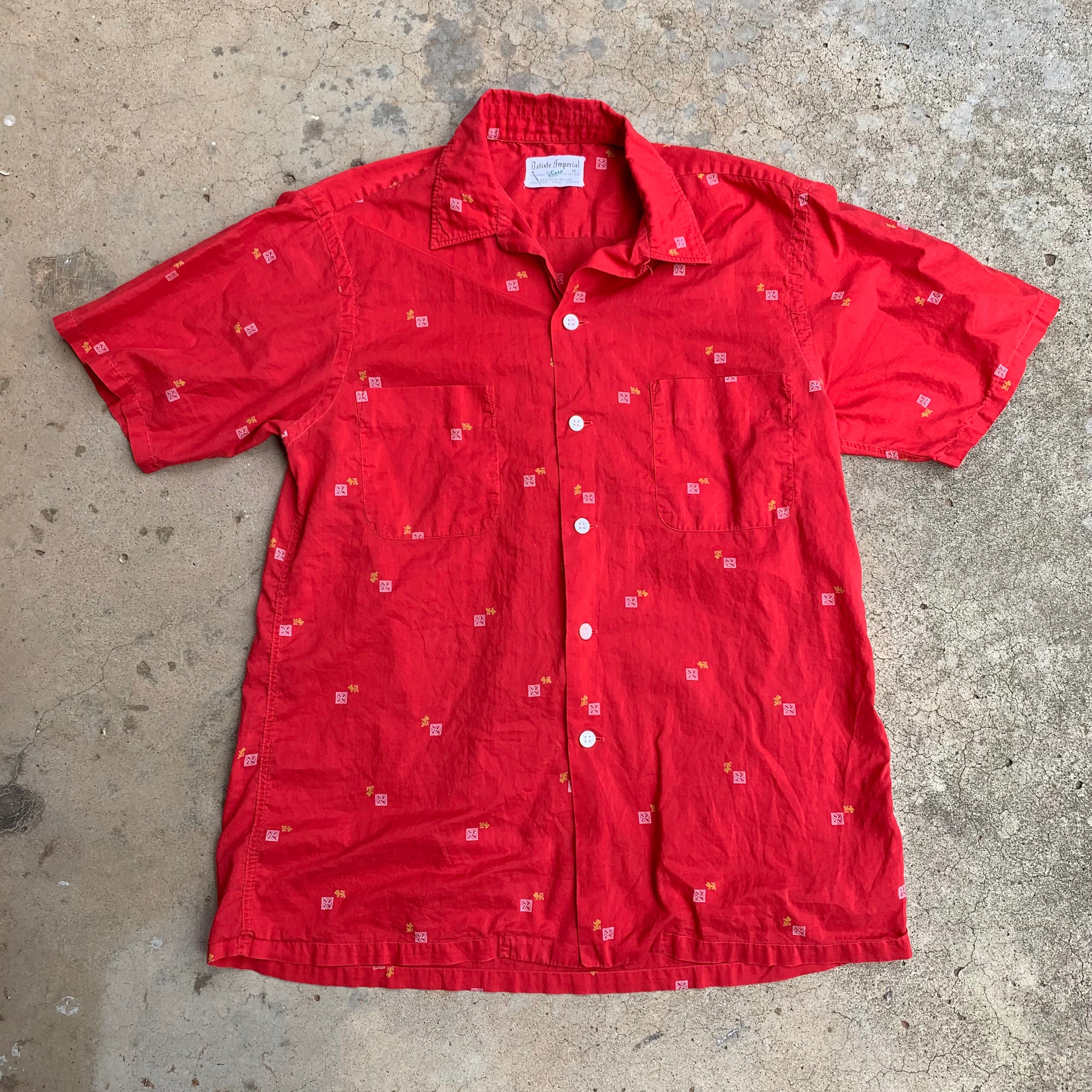 1960's Patterned Red Loop Collar Shirt Medium