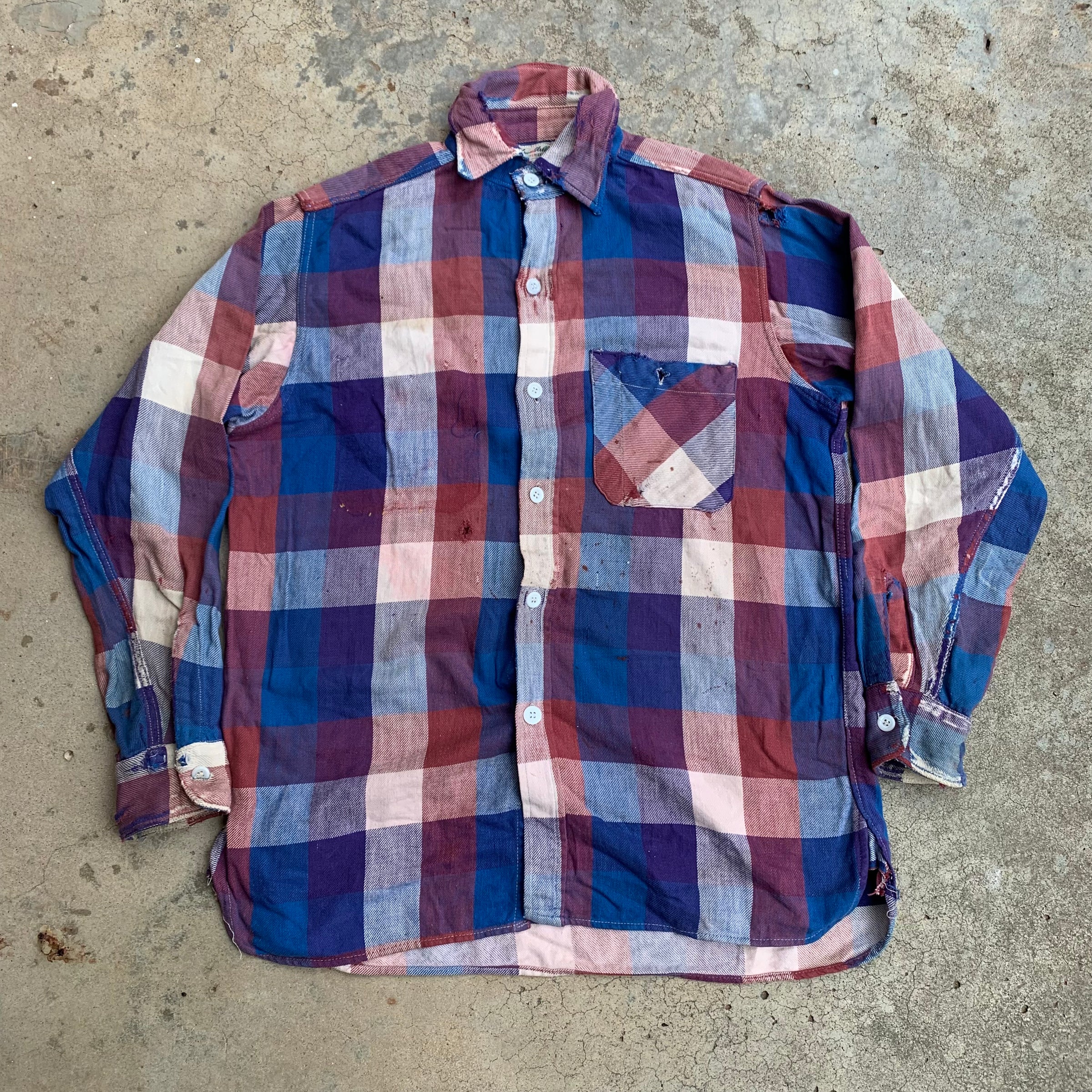 1950’s Thrashed Sun Valley Cotton Flannel Shirt Medium