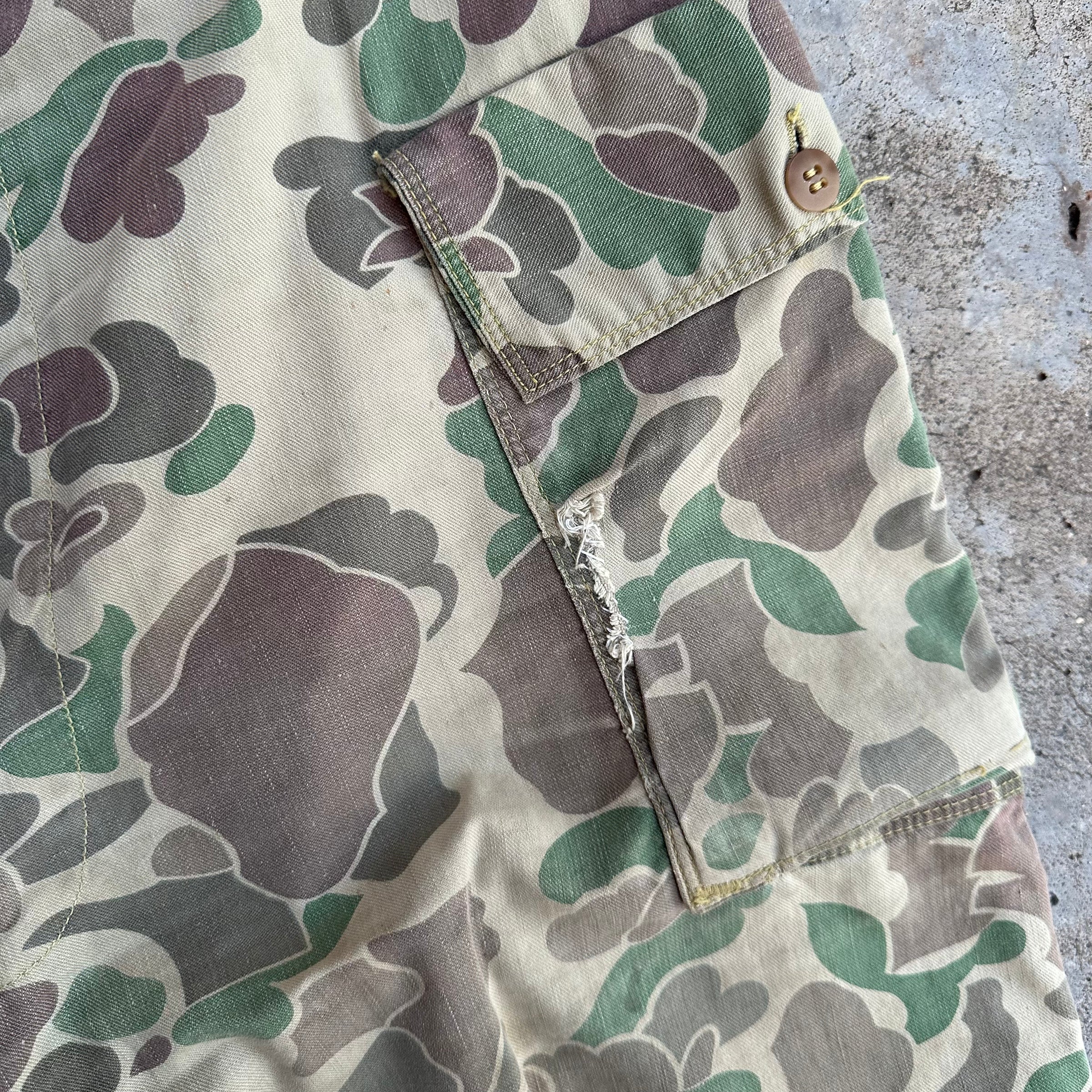 1950’s Repaired Frogskin Camo Hunting Pants 32” - 34” x 29”
