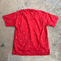 1960's Patterned Red Loop Collar Shirt Medium
