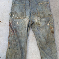 1940’s Thrashed Drum Major Hickory Stripe Overalls 34” x 29”