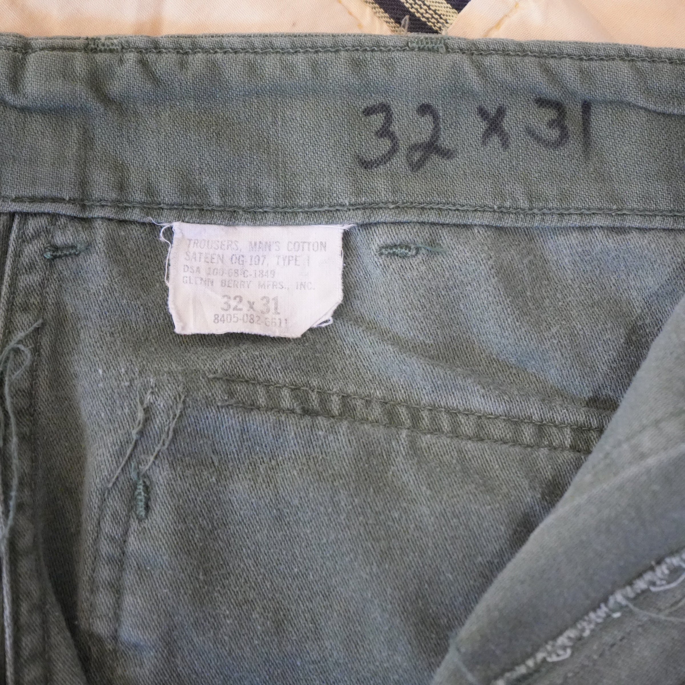 1960's Vietnam War OG-107 Fatigue Pants 30" x 29"