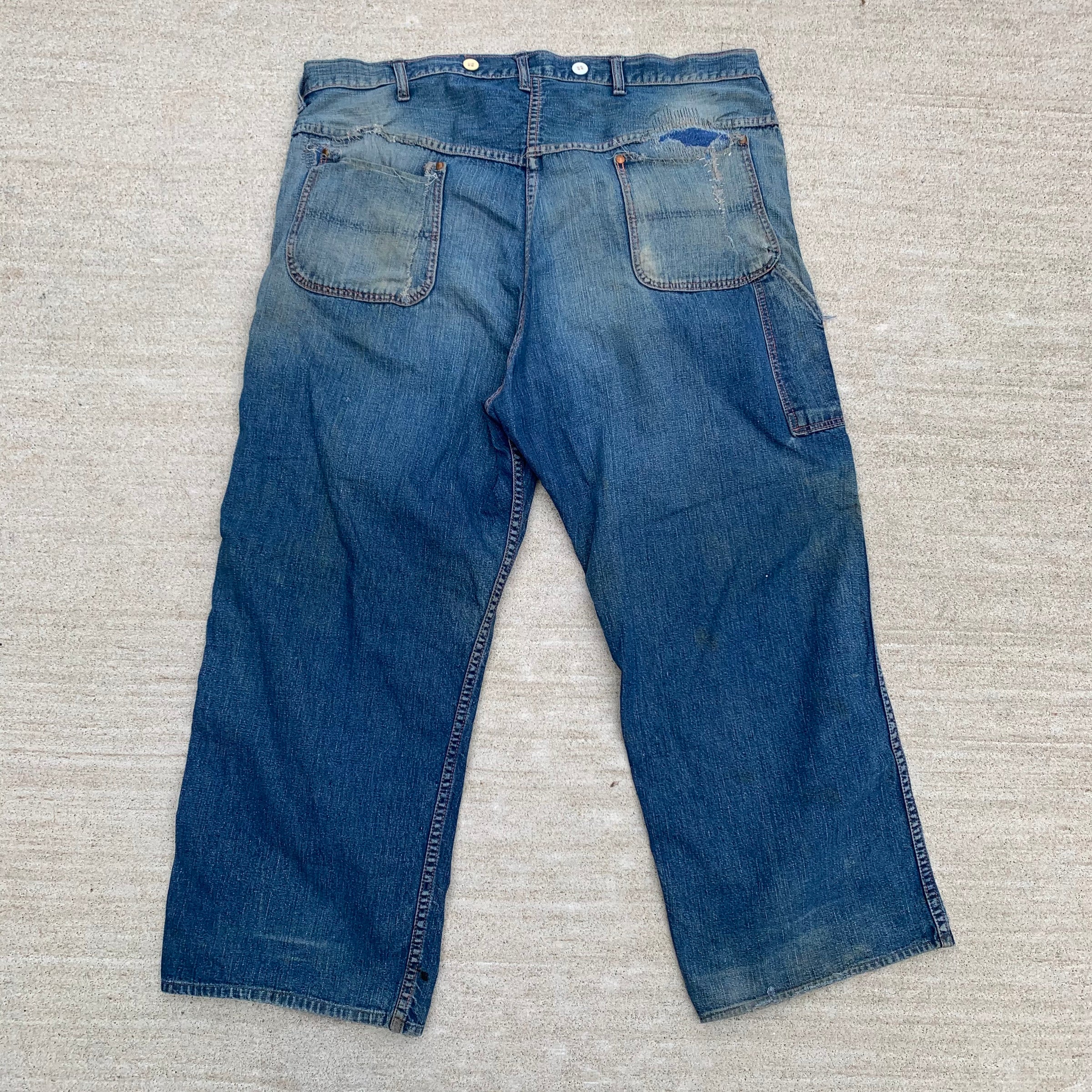 1940's Repaired Donut Button Denim Carpenter Jeans 39.5" x 25"
