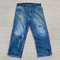 1940's Sun Faded Pioneer Brand Denim Carpenter Jeans 39.5" x 28.25"