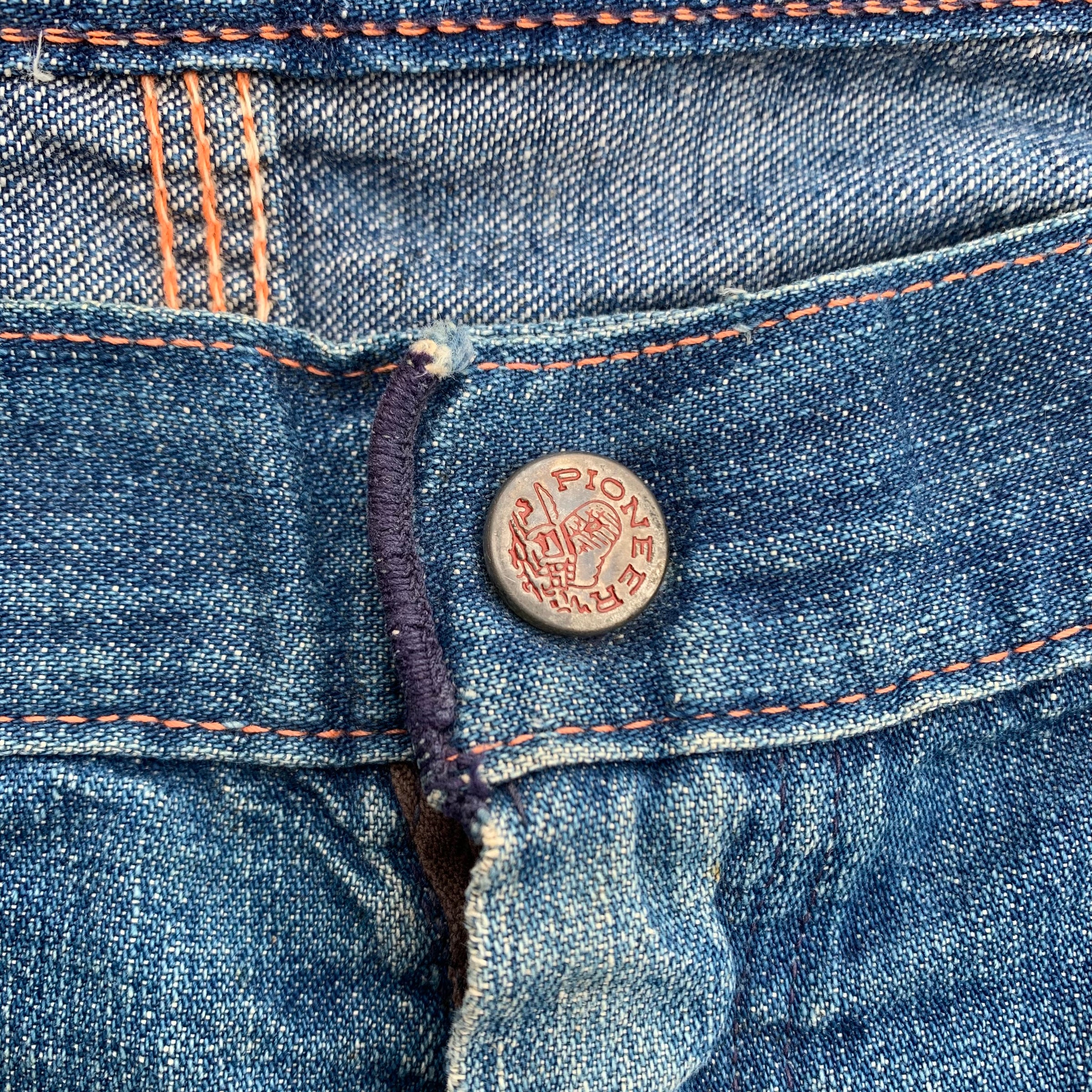 1940's Sun Faded Pioneer Brand Denim Carpenter Jeans 39.5" x 28.25"