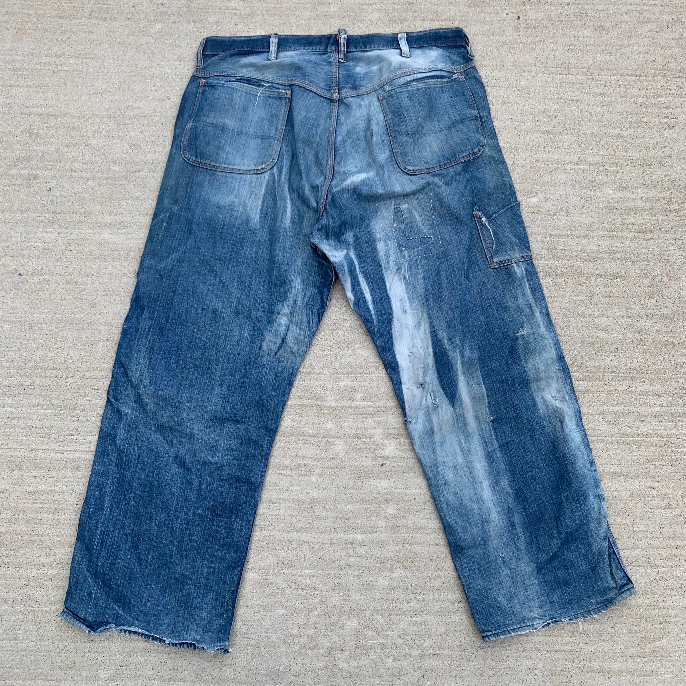 1940's Sun Faded Pioneer Brand Denim Carpenter Jeans 39.5" x 28.25"