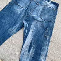 1940's Sun Faded Pioneer Brand Denim Carpenter Jeans 39.5" x 28.25"