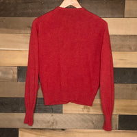1930's Red Munrospun Lambswool Cardigan With Cat Eye Buttons