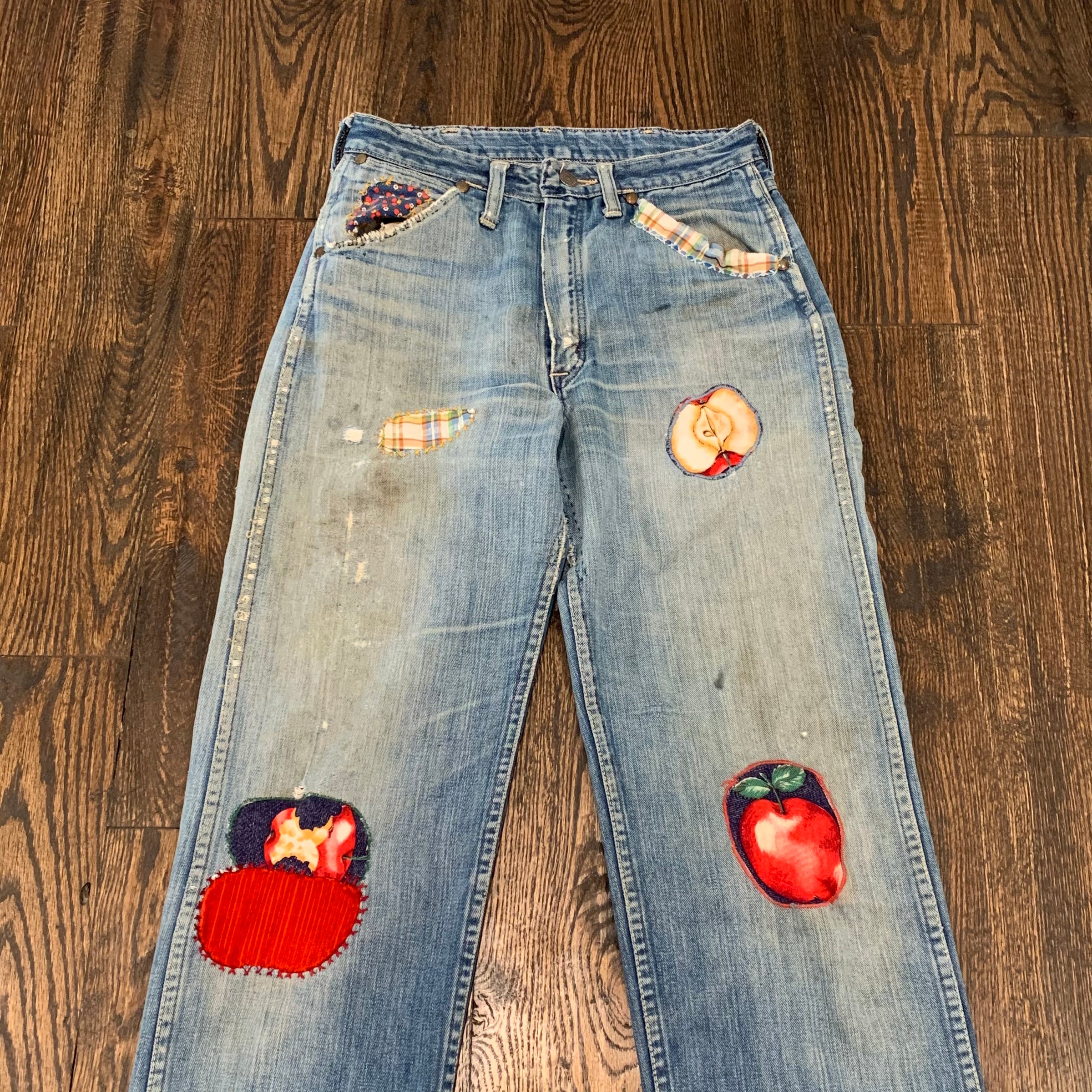 1940's Patched Blue Bell Wrangler Jeans with Levi's Hardware 28” Waist