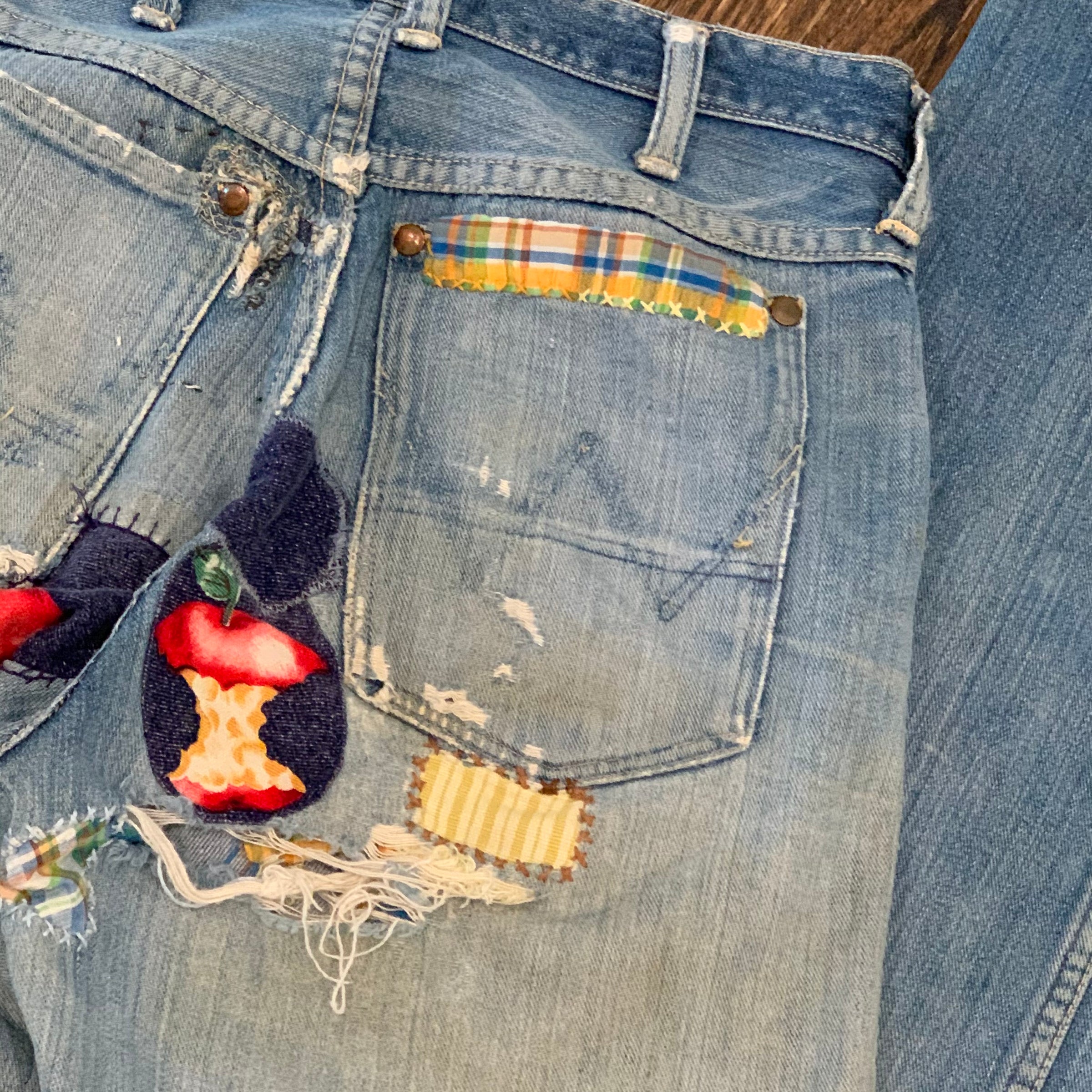 1940's Patched Blue Bell Wrangler Jeans with Levi's Hardware 28” Waist
