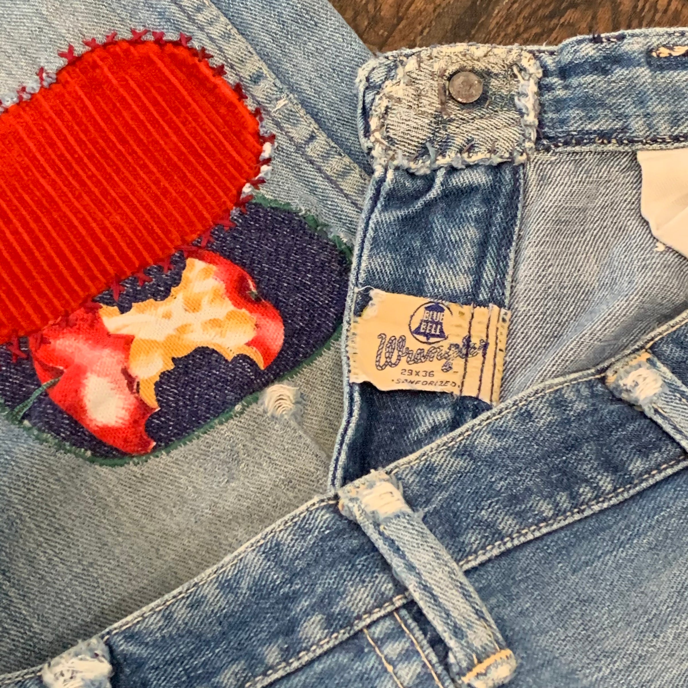 1940's Patched Blue Bell Wrangler Jeans with Levi's Hardware 28” Waist