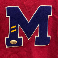 1940's Faded Red Varsity V-Neck Sweater Medium