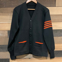 1940's/1950’s Varsity-Style Black and Orange Wool Cardigan Sweater