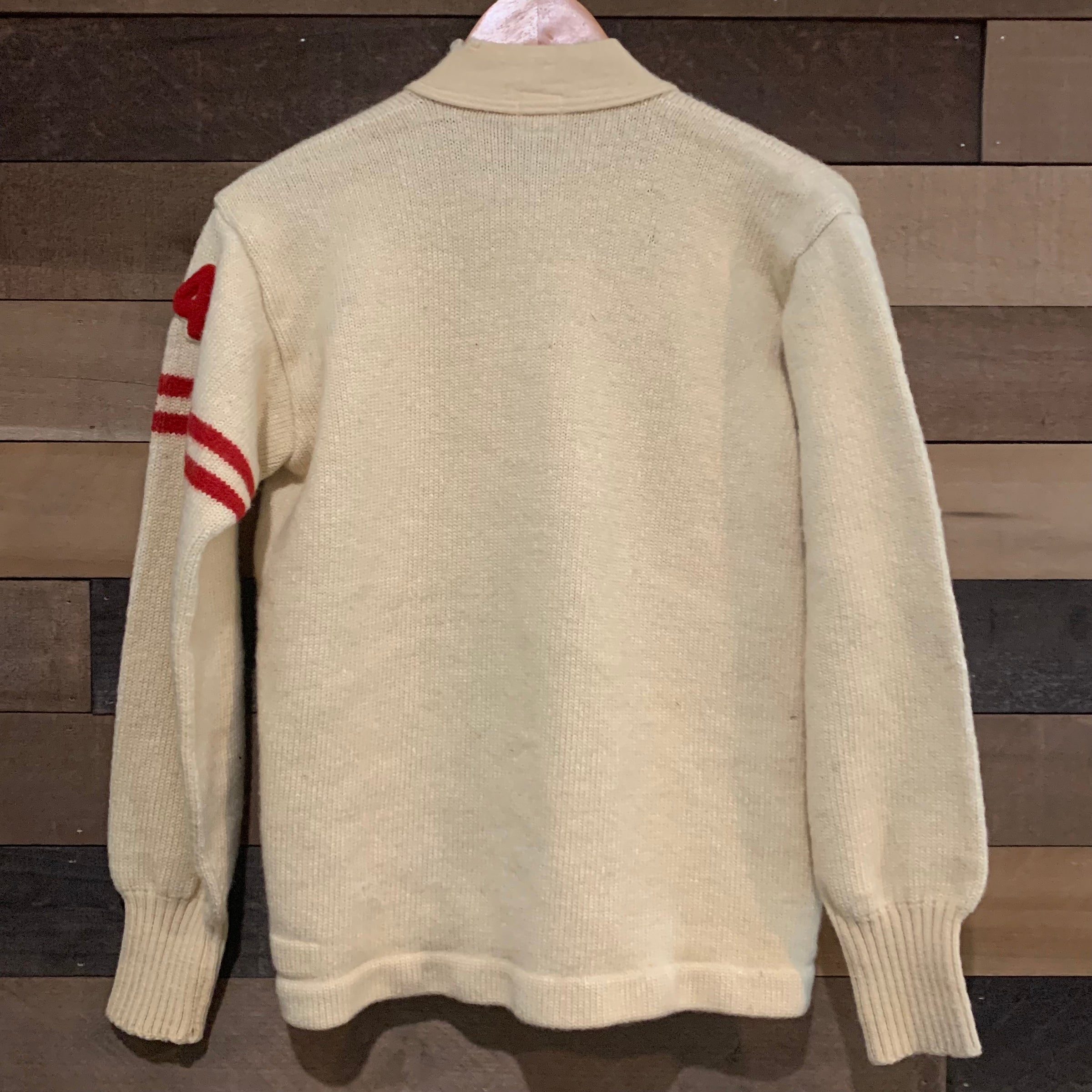 1940’s Lowe and Campbell Cream Varsity Letterman Cardigan Sweater Medium