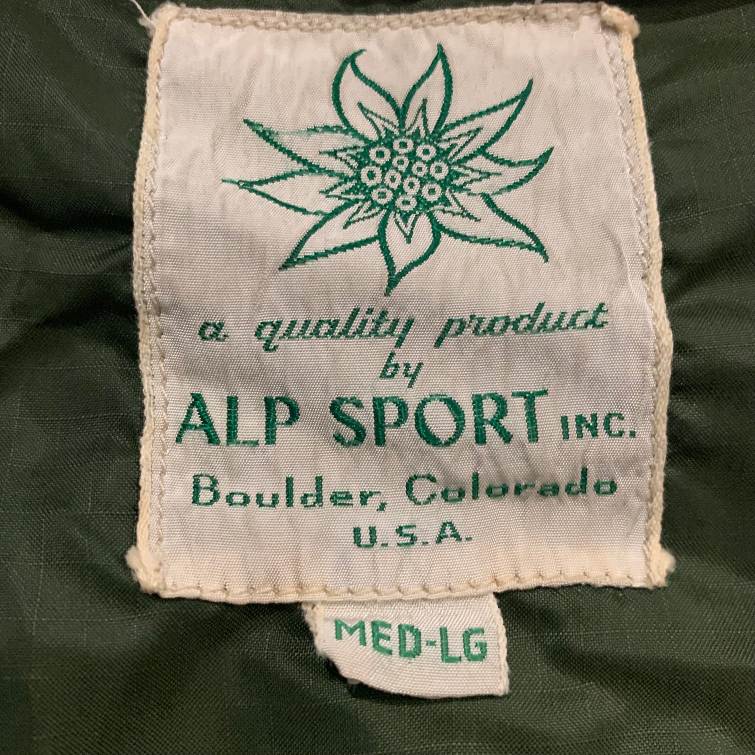 1960's Faded Green ALP Sport Puffer Jacket Large