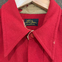 1950's LL Bean Script Label Red Wool Flannel Shirt with Leather Elbows M/L