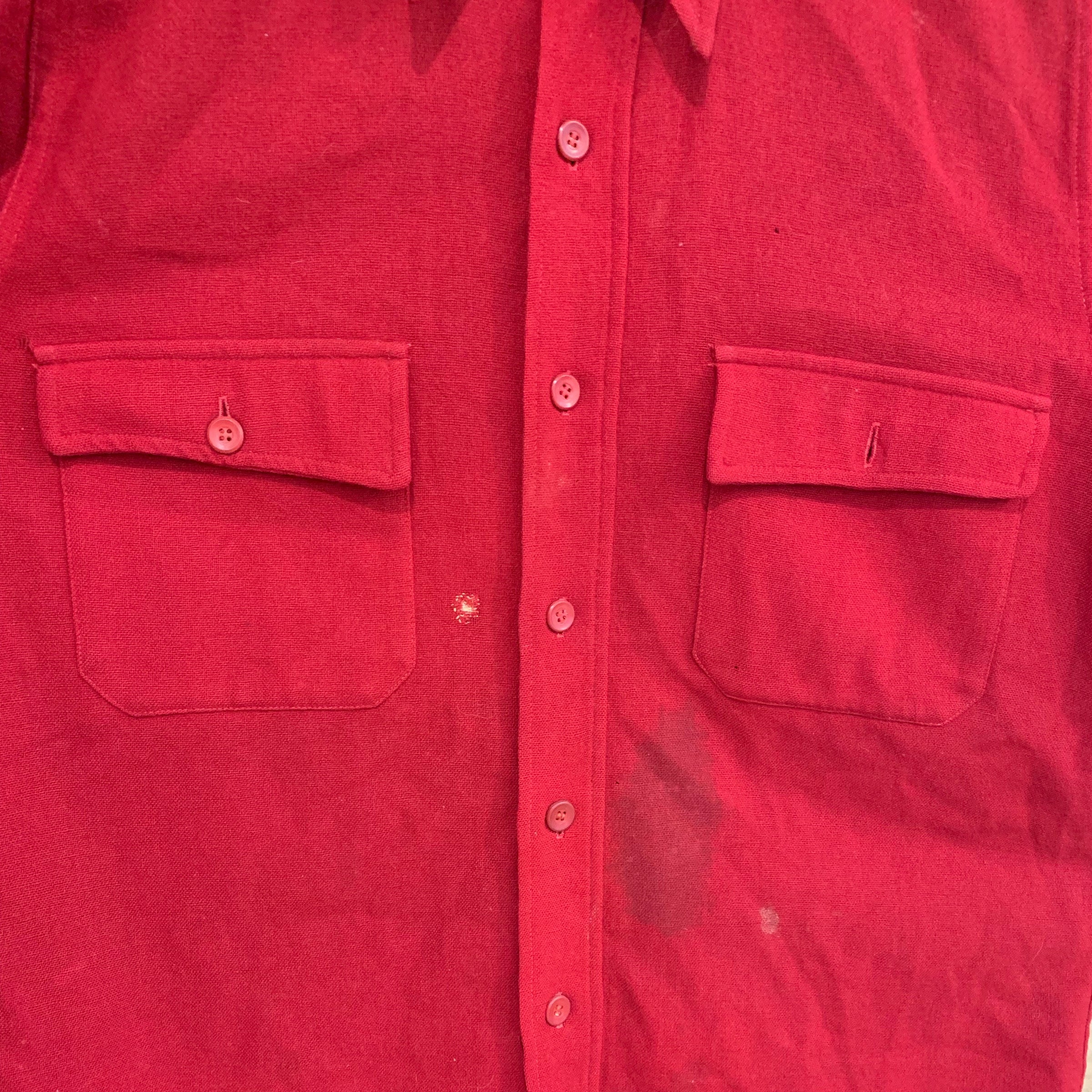 1950's LL Bean Script Label Red Wool Flannel Shirt with Leather Elbows M/L