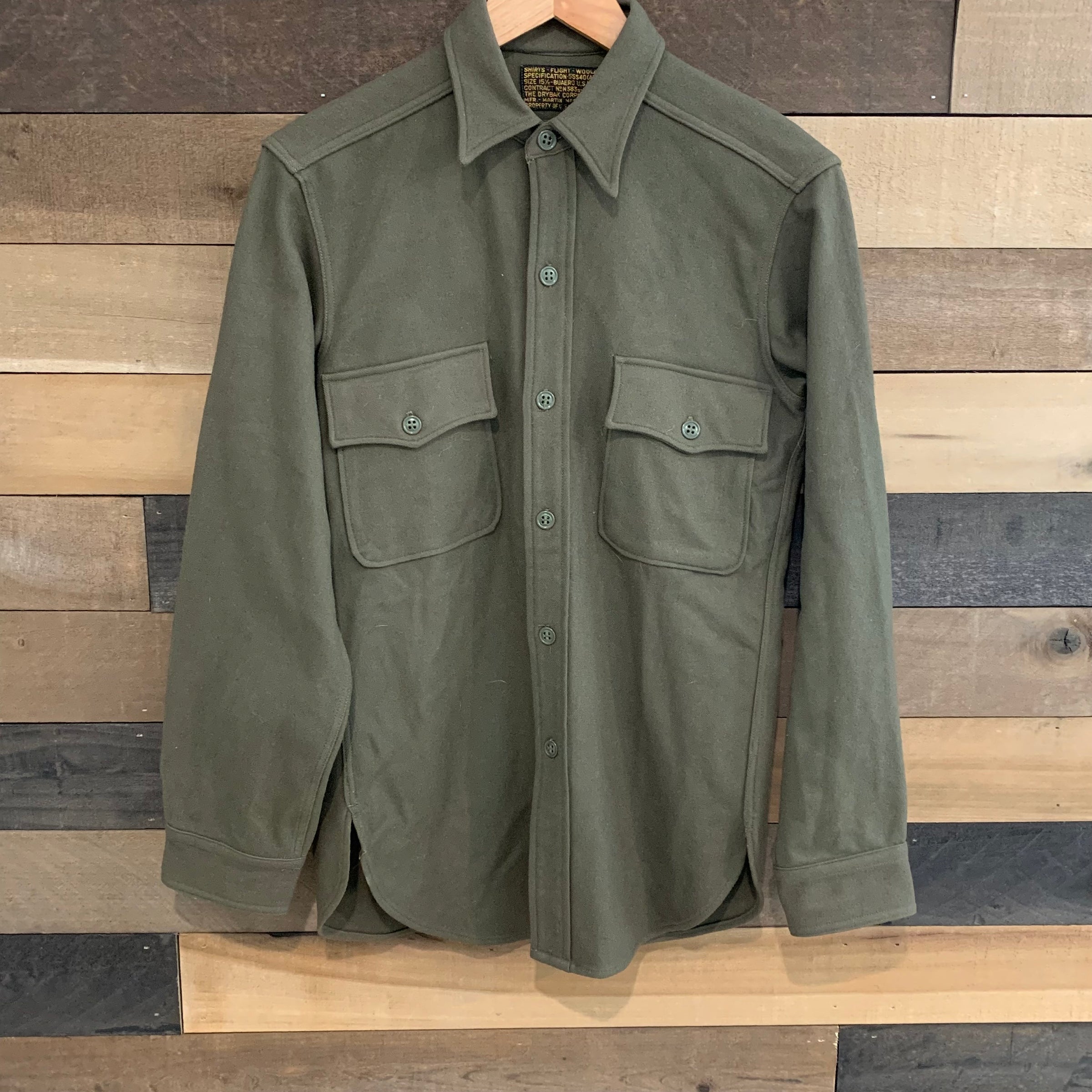 1950's US Navy Green Wool Flight Shirt BuAero Small