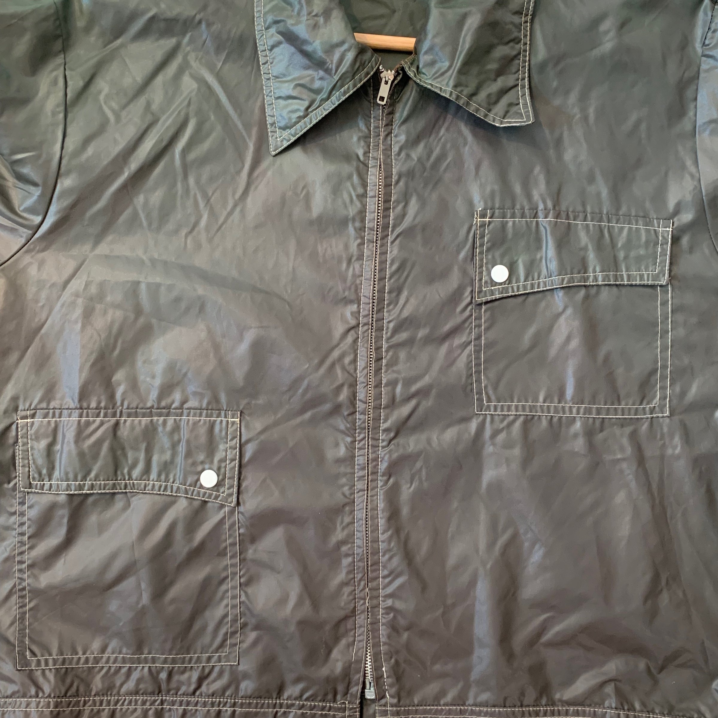 1960's Forest Green Amerex Nylon Jacket With Misaligned Pockets XL