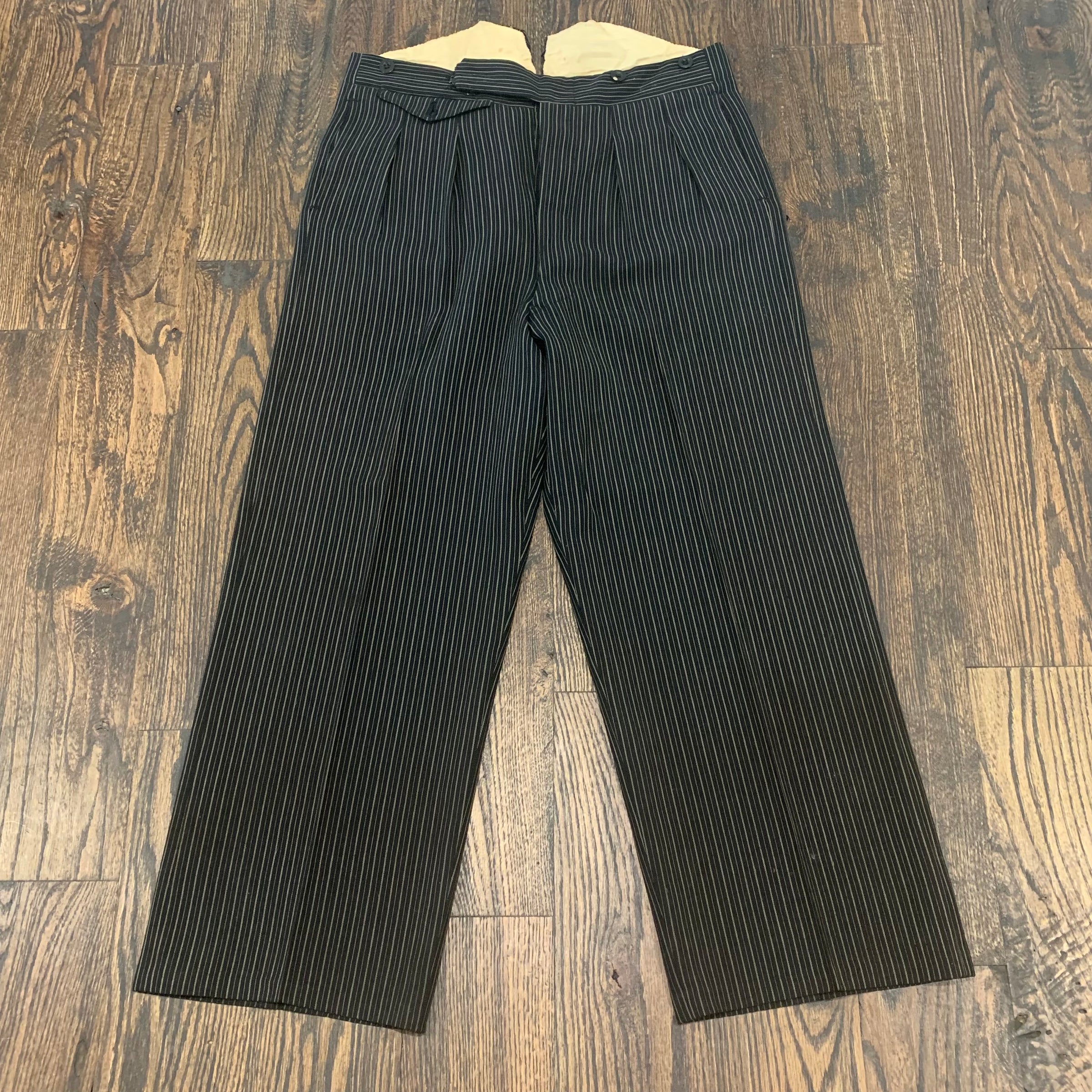 1890’s-1900’s Black and Grey Pinstriped Trousers 34" Waist