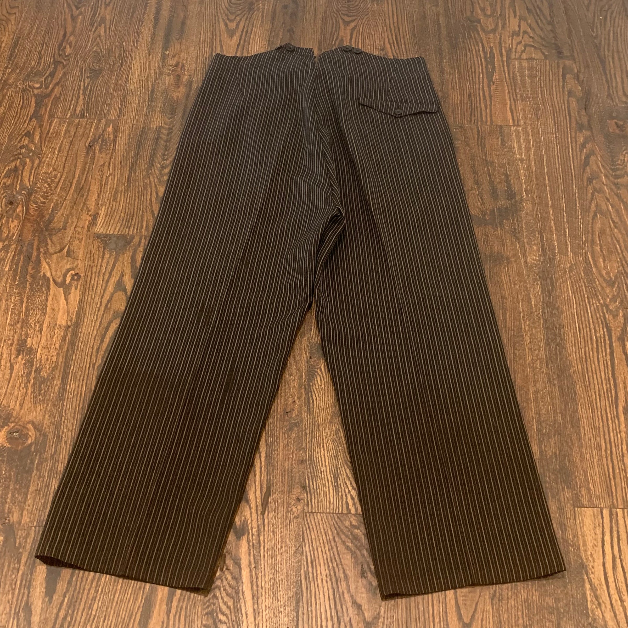 1890’s-1900’s Black and Grey Pinstriped Trousers 34" Waist