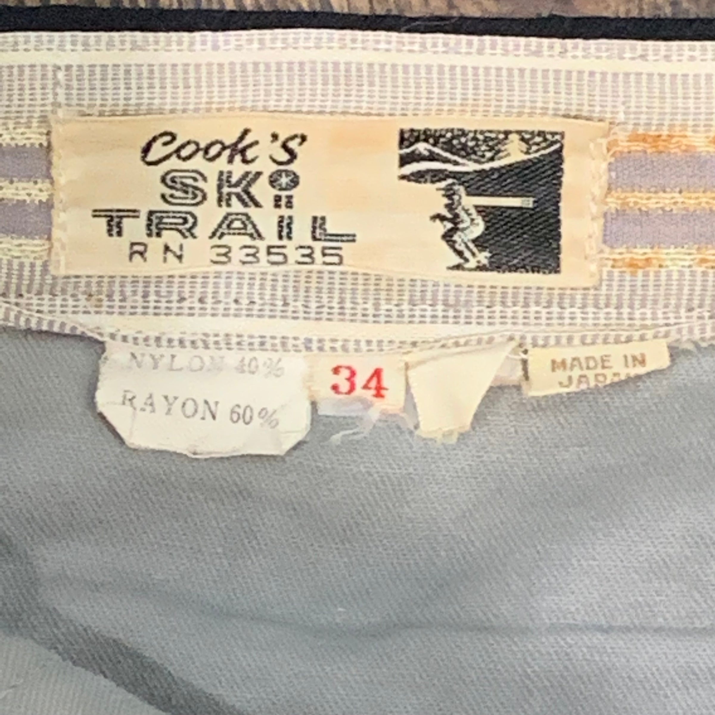 1950’s Cook's Ski Trail Japanese Made Nylon/Rayon Blend Ski Pants 32" Waist