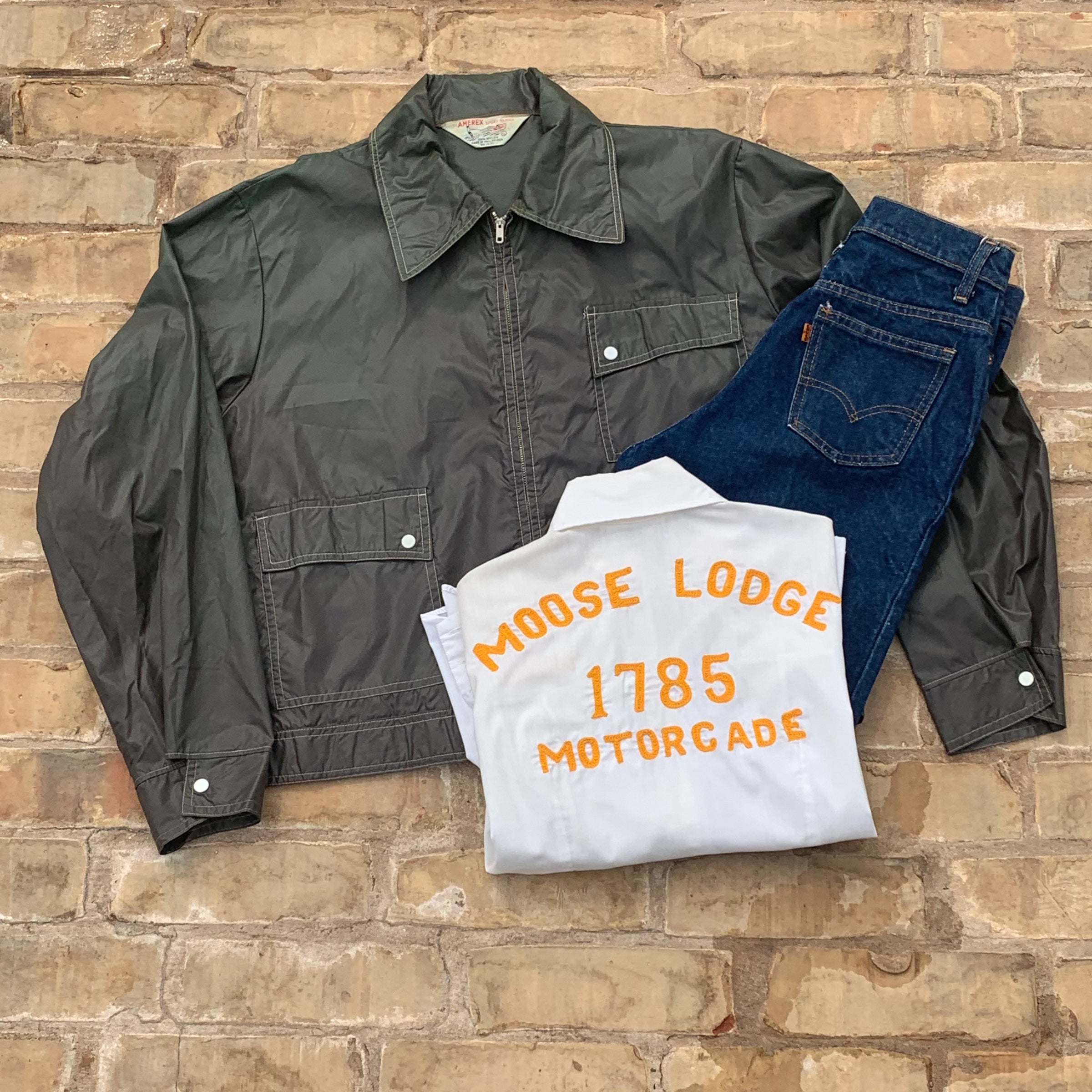 1960's Forest Green Amerex Nylon Jacket With Misaligned Pockets XL