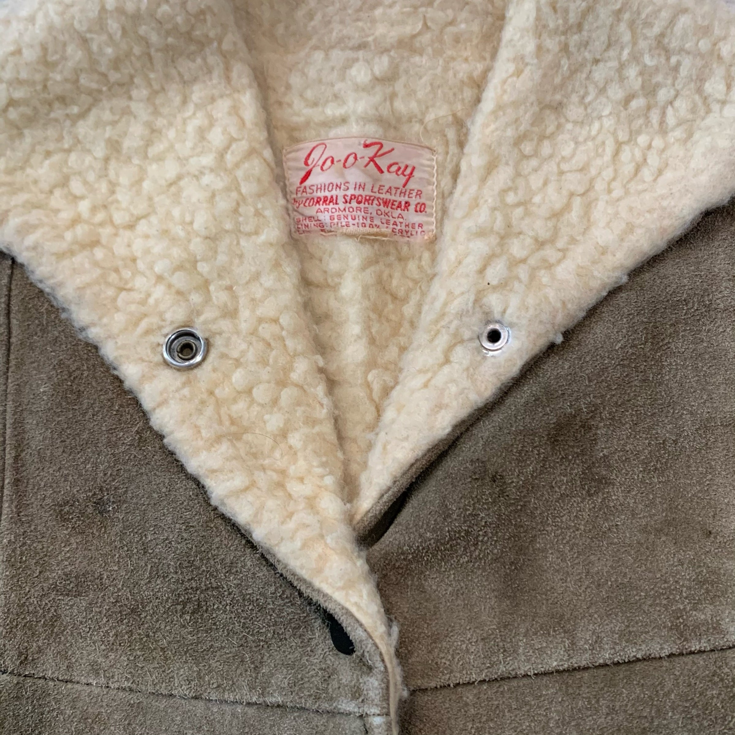 1960's Jo-o-Kay Suede Leather Shearling Lined Western Jacket Medium