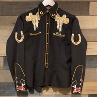1930's Personalized Chain-Stitched Gabardine Western Rodeo Shirt Small