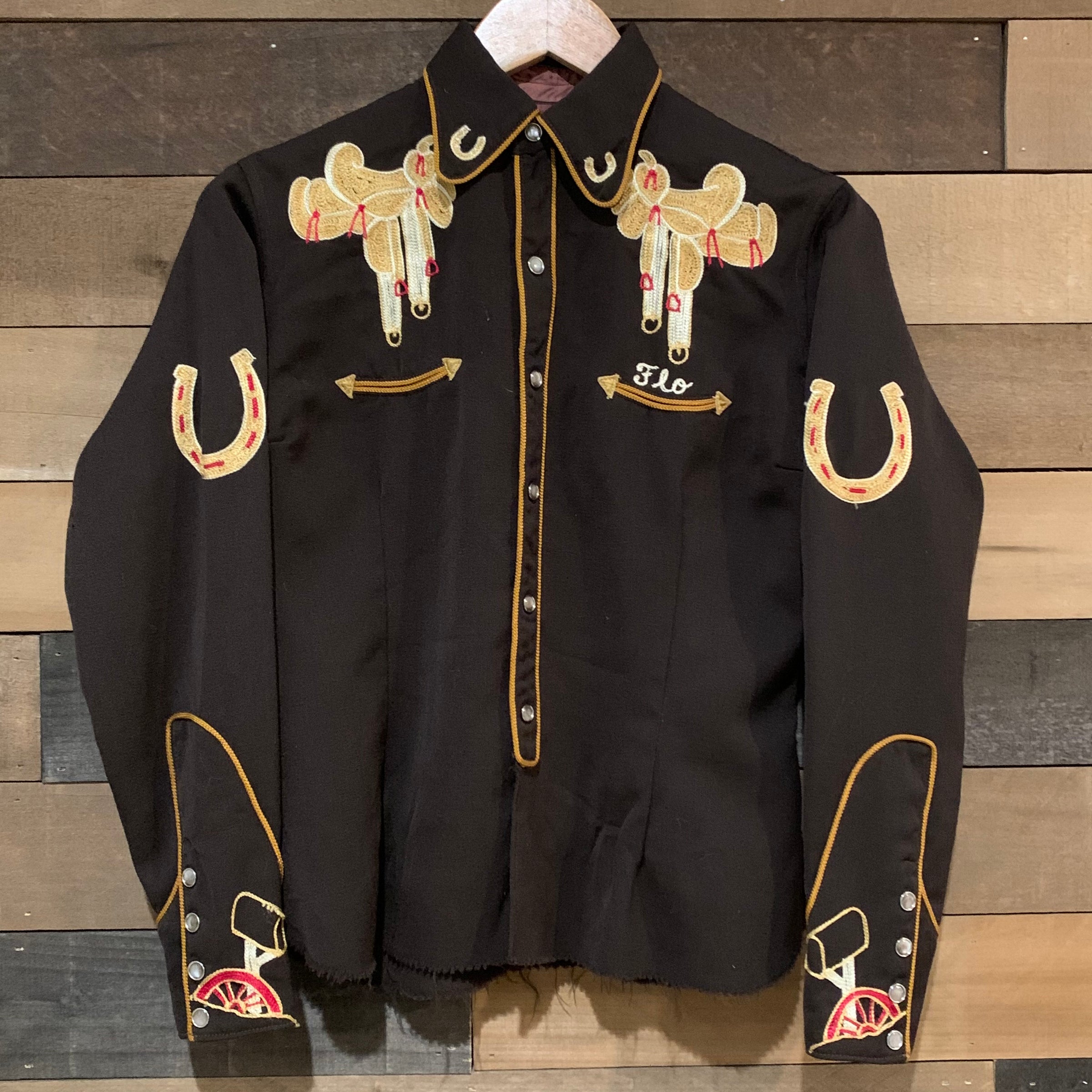 1930's Personalized Chain-Stitched Gabardine Western Rodeo Shirt Small