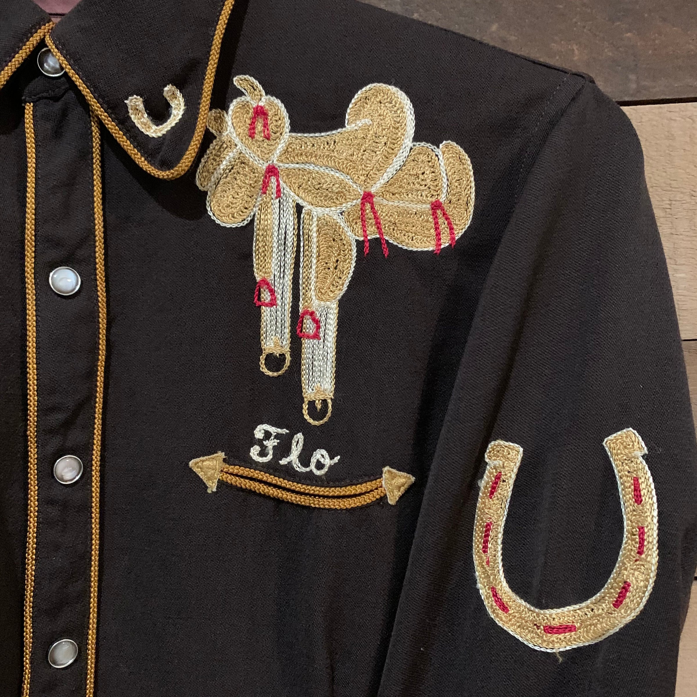 1930's Personalized Chain-Stitched Gabardine Western Rodeo Shirt Small