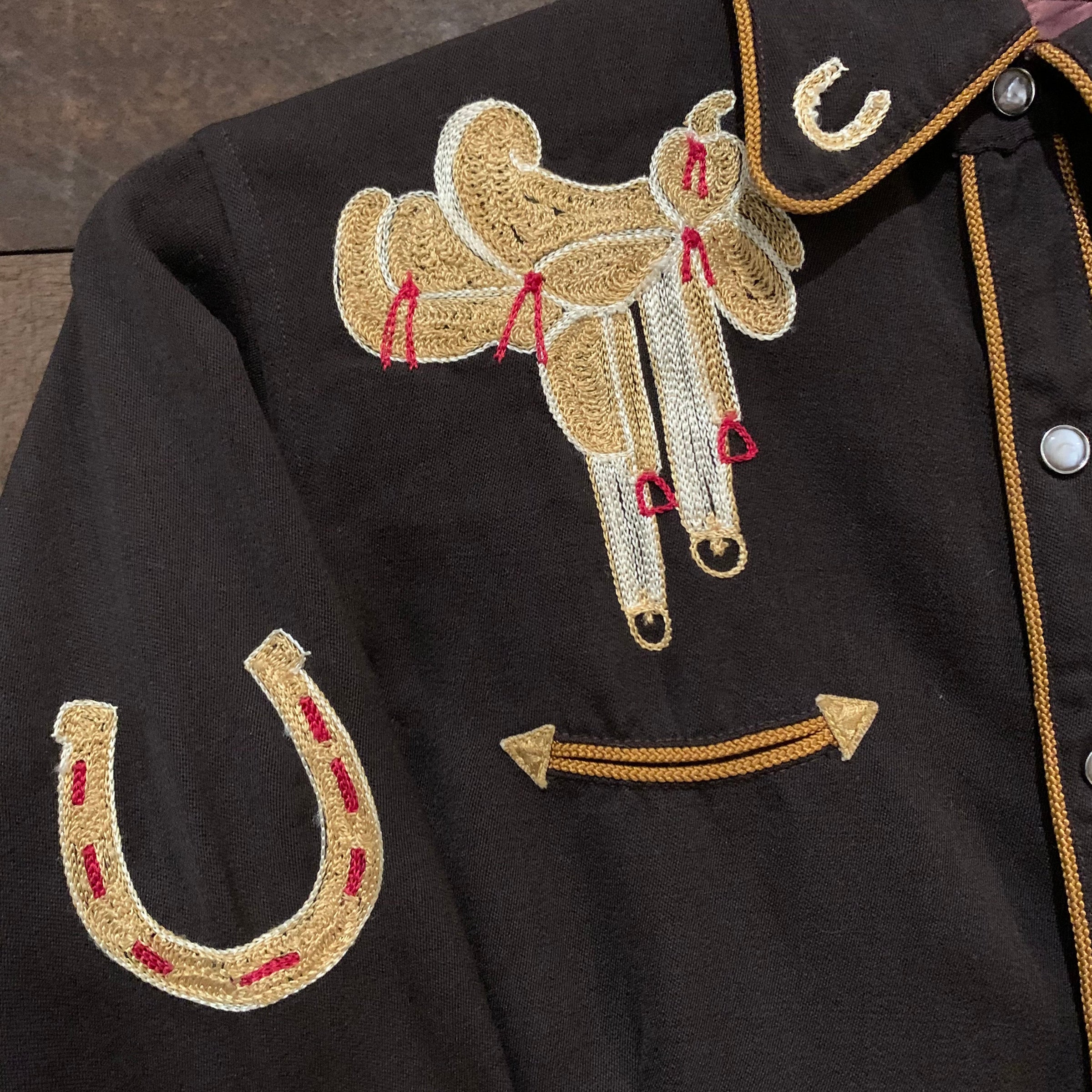 1930's Personalized Chain-Stitched Gabardine Western Rodeo Shirt Small